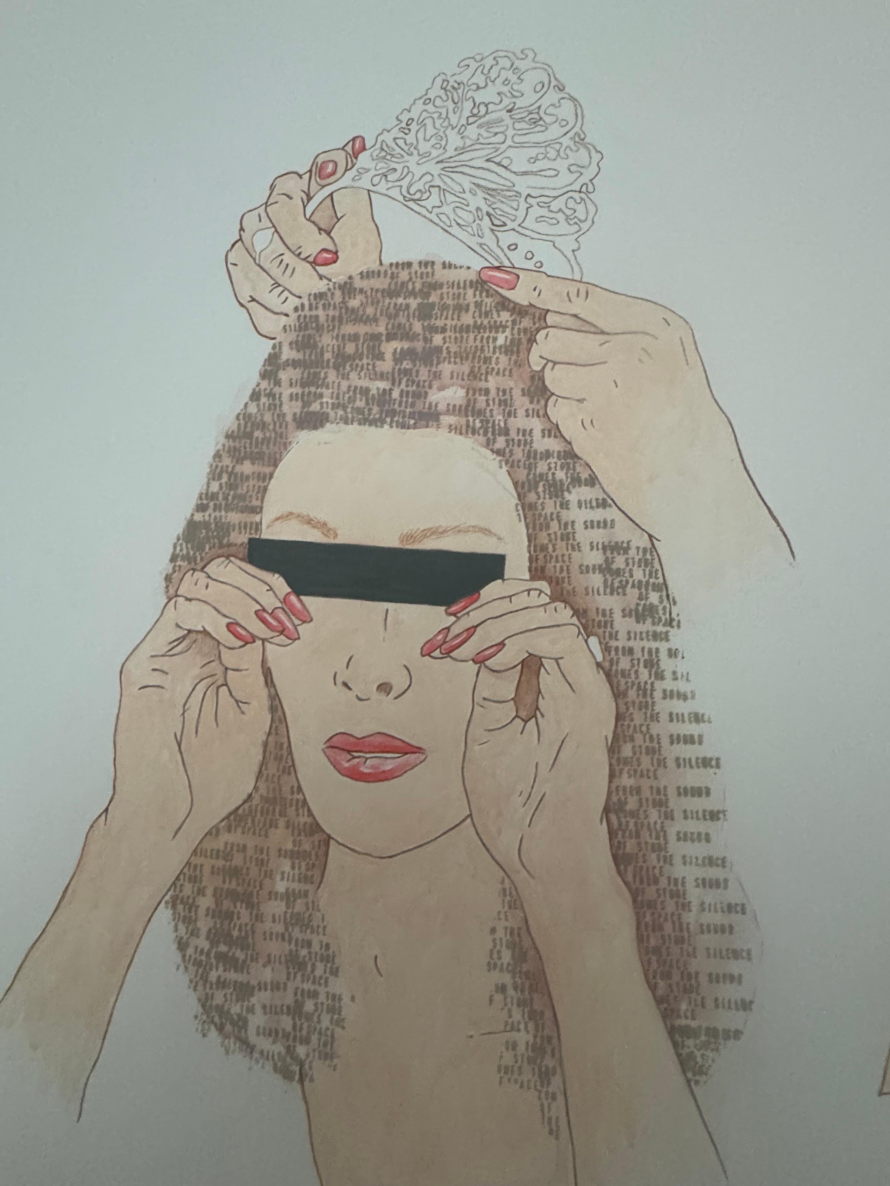 Pittura a olio su tela- Ritratto femminile contemporaneo - Artista femminista - Portrait Painting Grigio di Laisvyde Salciute