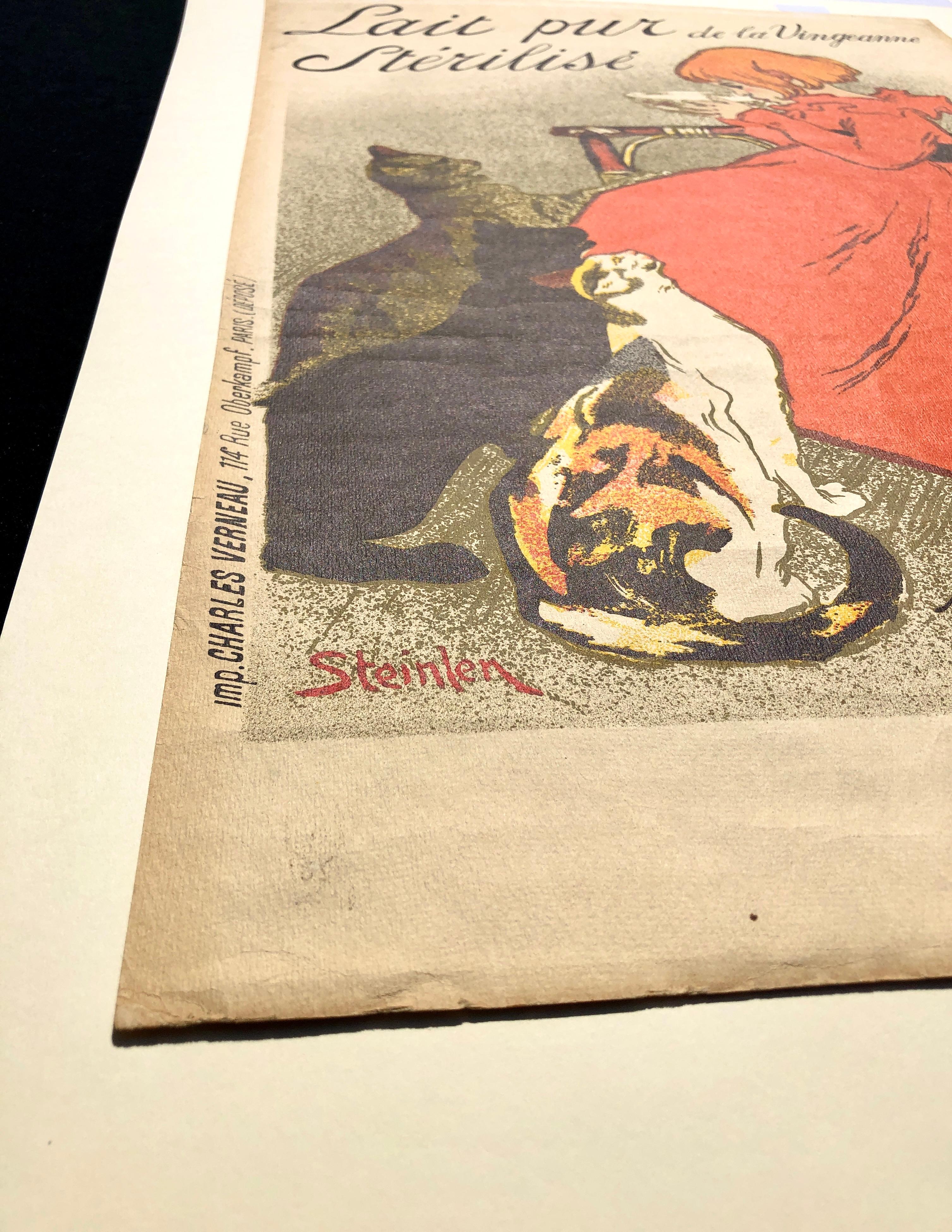 Lait Pur Sterilise  Jugendstil-Lithographieplakat im Art nouveau-Stil von T.A. Steinlen im Zustand „Gut“ im Angebot in East Quogue, NY