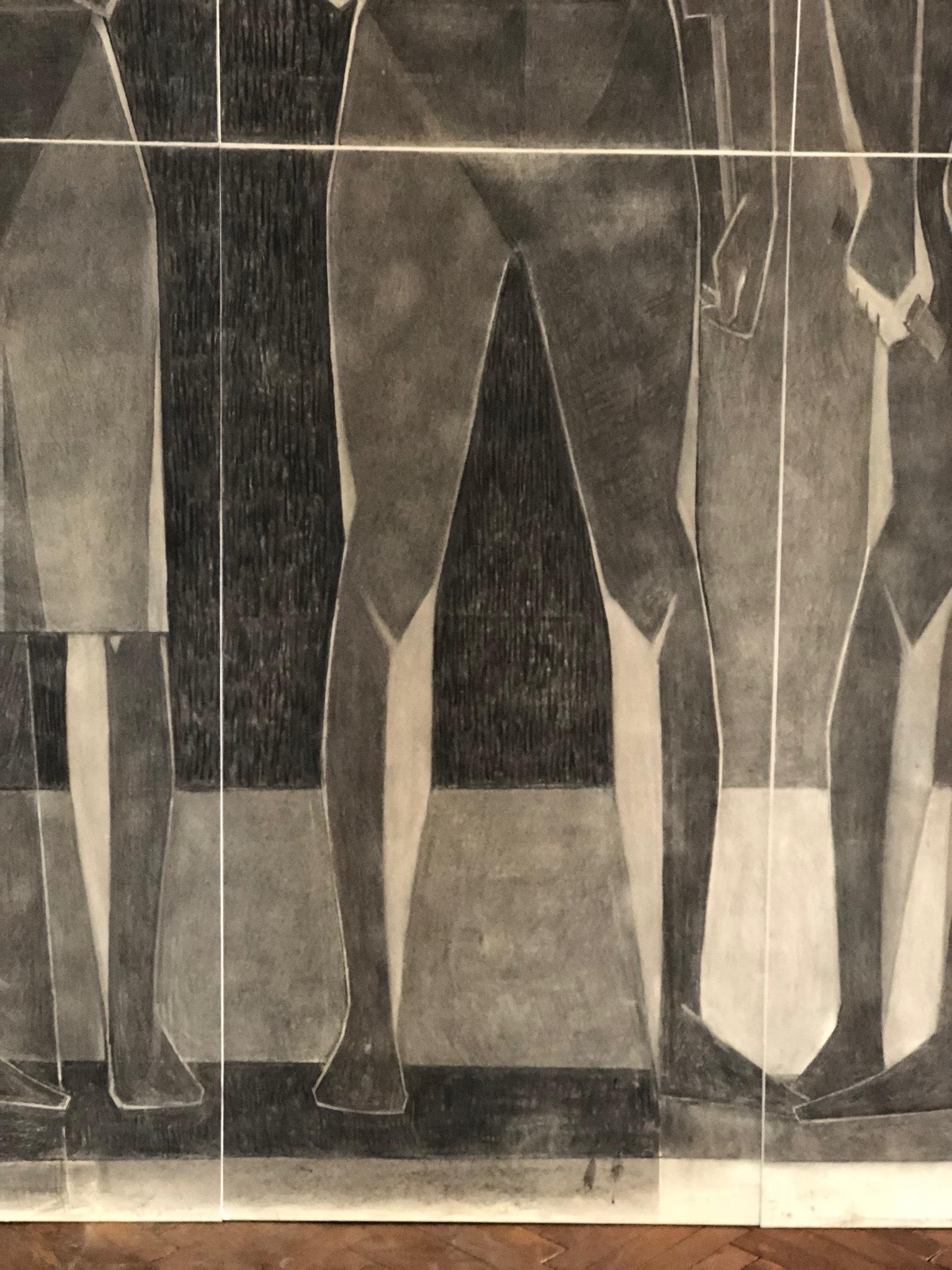 Monumentales kubistisches Kohlezeichnungspapier auf Leinwand, signiert von Lajos Kantor im Angebot 9