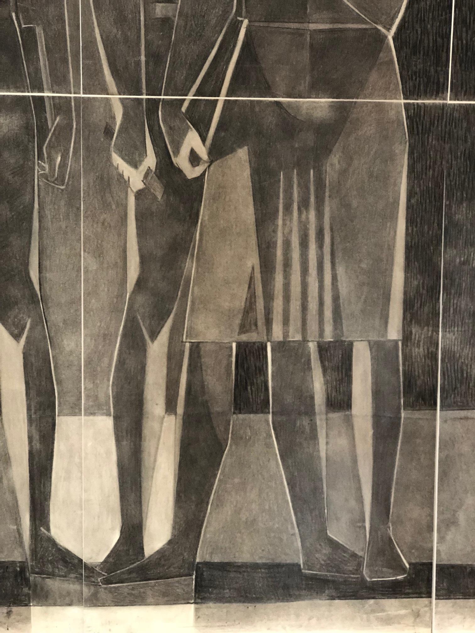 Monumentales kubistisches Kohlezeichnungspapier auf Leinwand, signiert von Lajos Kantor im Angebot 10