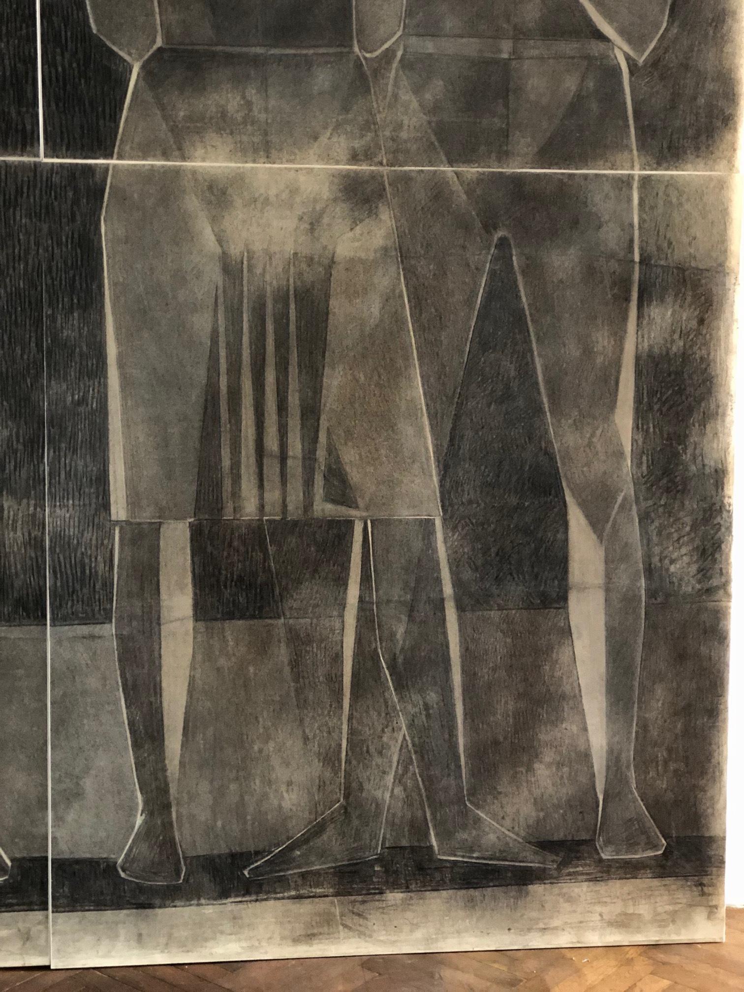 Monumental Cubist Charcoal Drawing Paper on Canvas Signed By Lajos Kantor For Sale 11