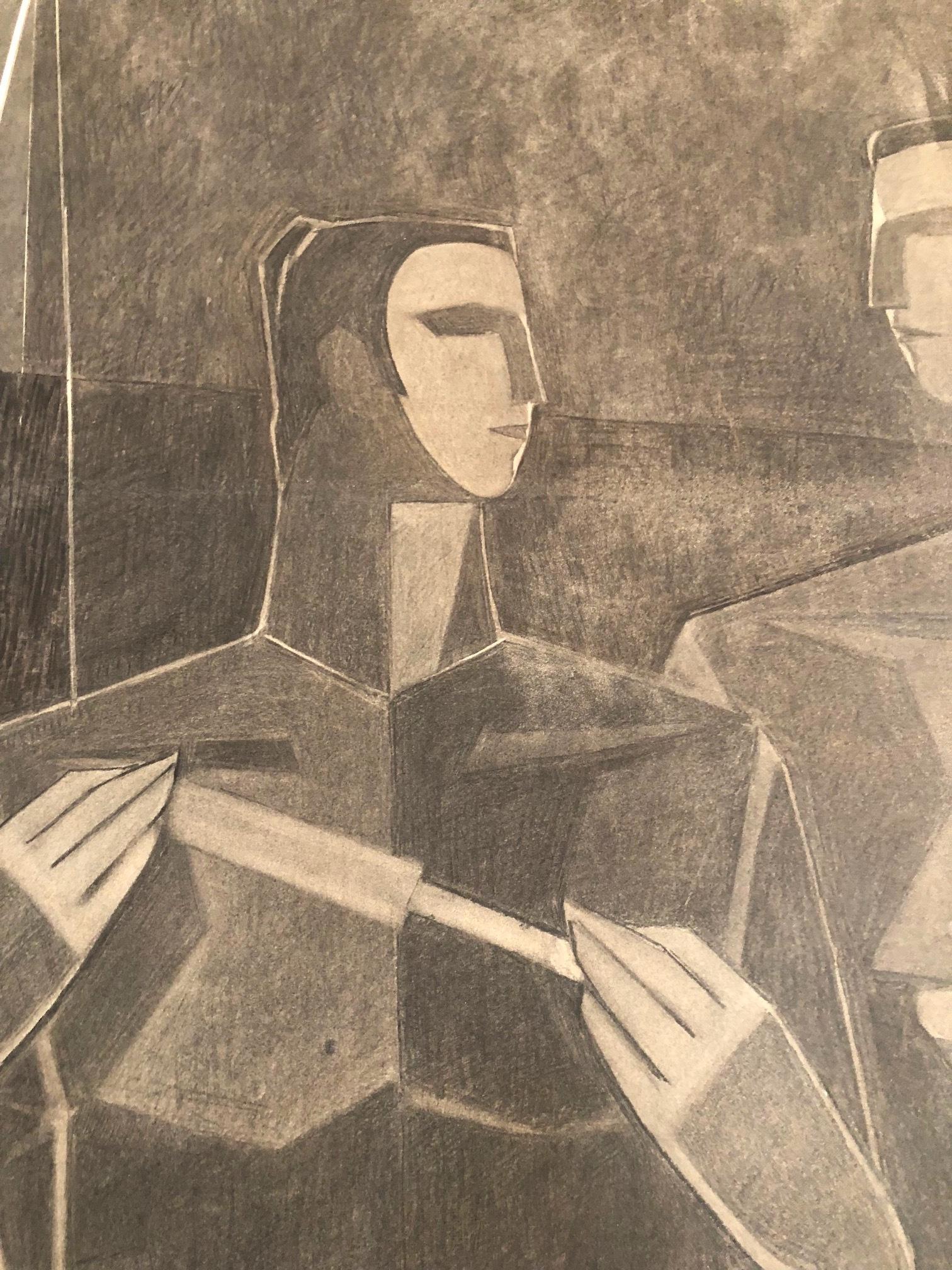 Monumental Cubist Charcoal Drawing Paper on Canvas Signed By Lajos Kantor For Sale 13
