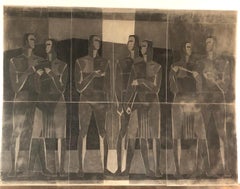 Monumental Cubist Charcoal Drawing Paper on Canvas Signed By Lajos Kantor