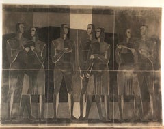 Monumentales kubistisches Kohlezeichnungspapier auf Leinwand, signiert von Lajos Kantor