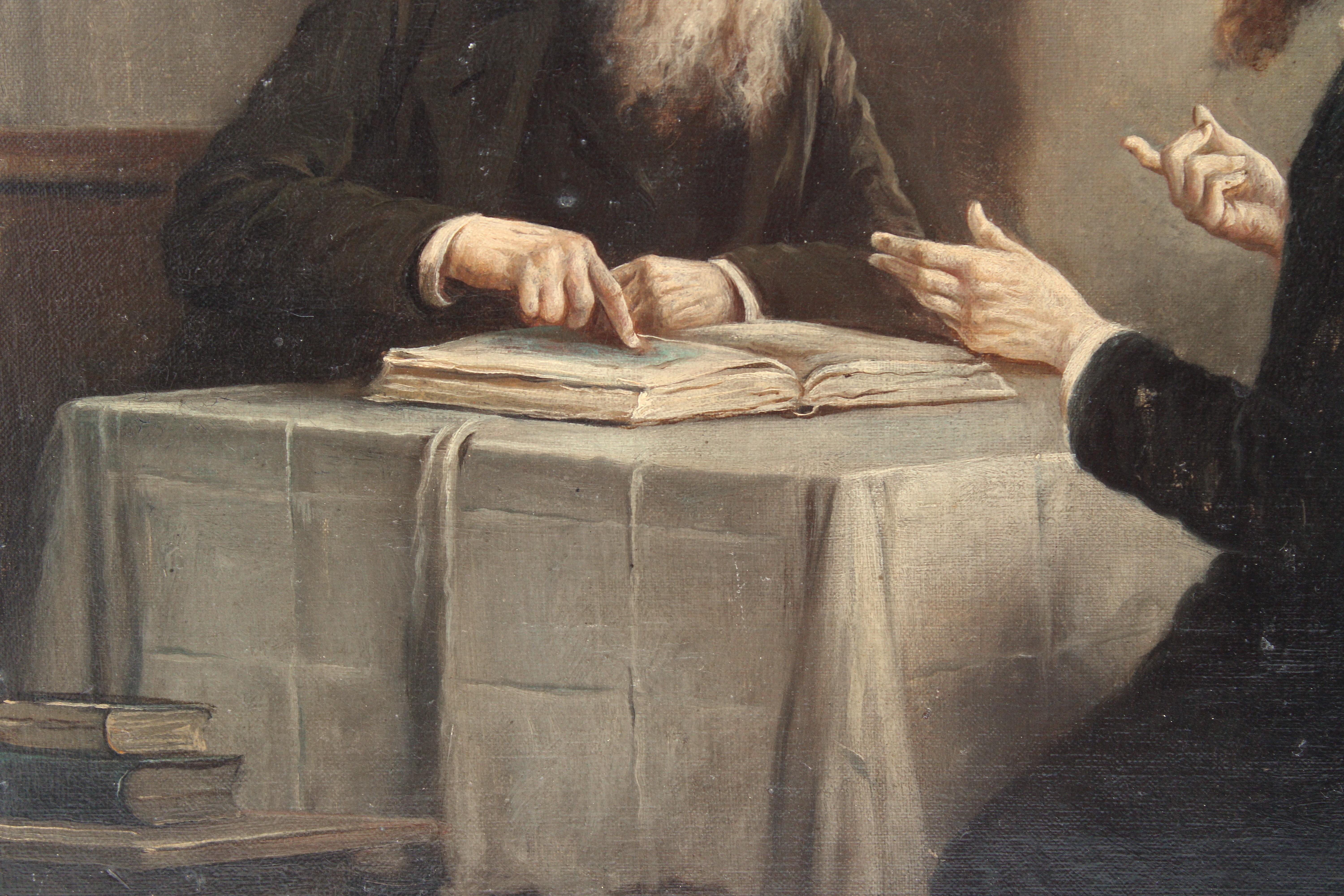 Lajos Kolozsvary, Rabbinical Discussion, Oil on Canvas im Zustand „Relativ gut“ im Angebot in New York, NY