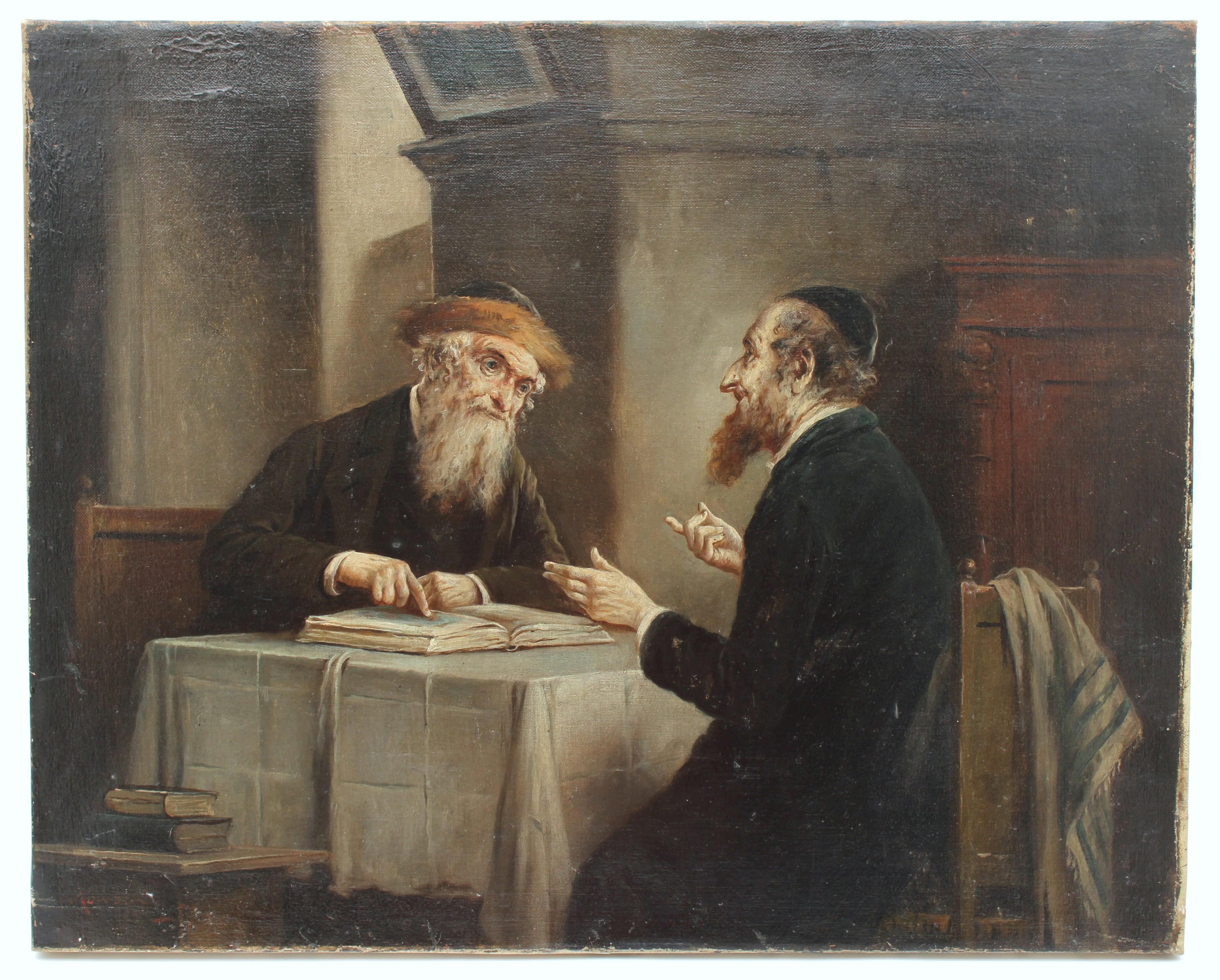 Lajos Kolozsvary, Rabbinical Discussion, Oil on Canvas (Leinwand) im Angebot