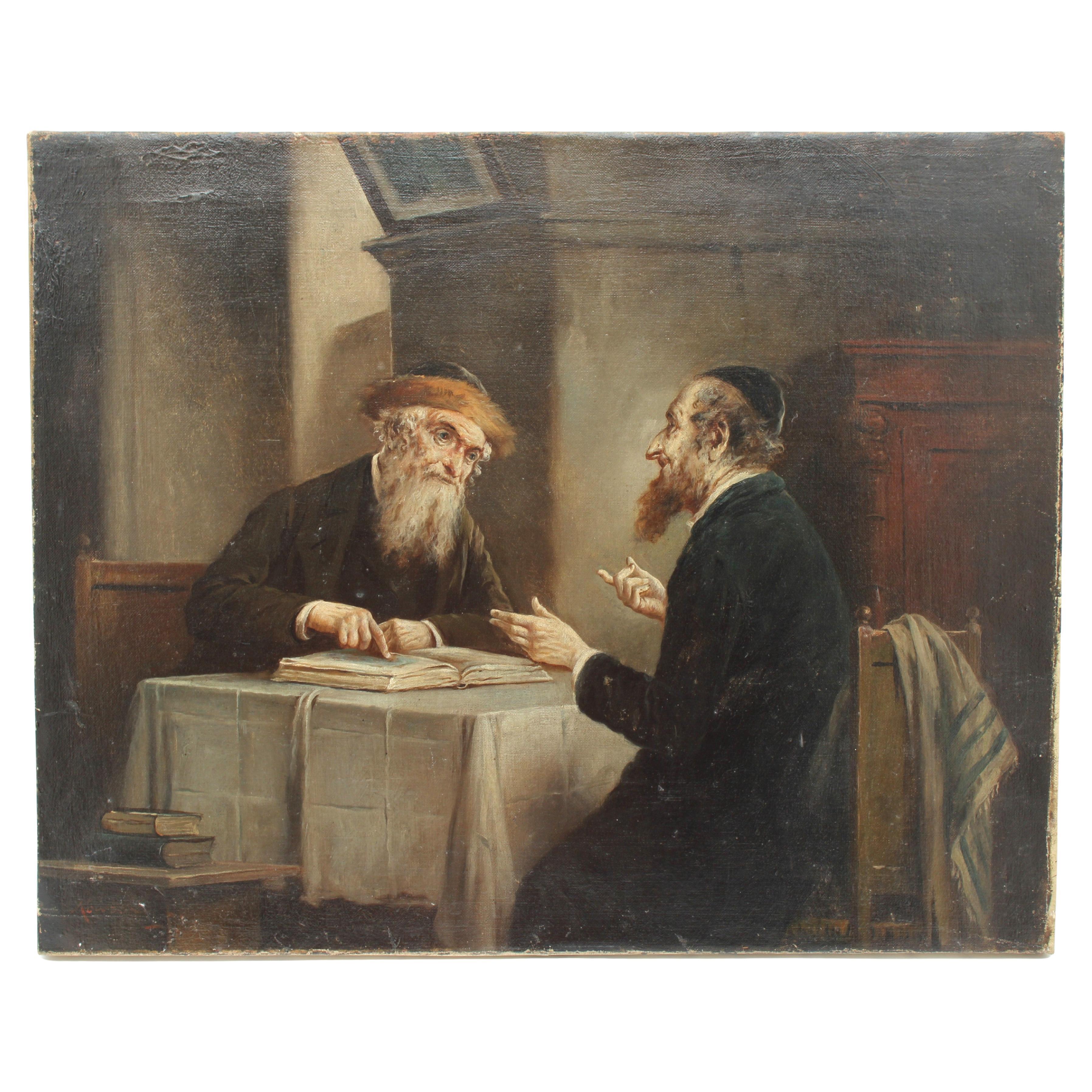 Lajos Kolozsvary, Rabbinical Discussion, Oil on Canvas