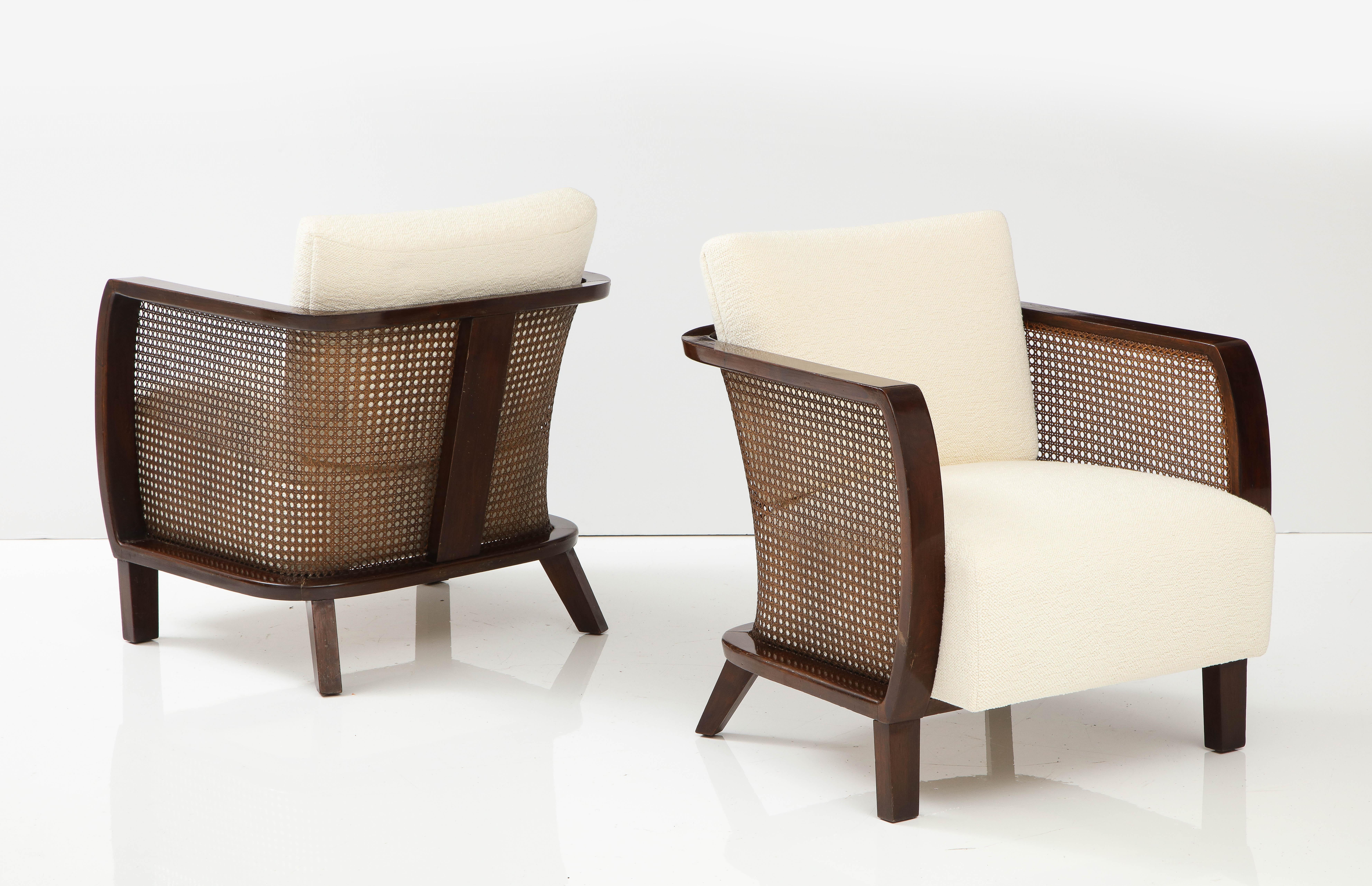 Lajos Kozma Pair of Walnut and Caned Lounge Chairs, Austria, 1930's  5