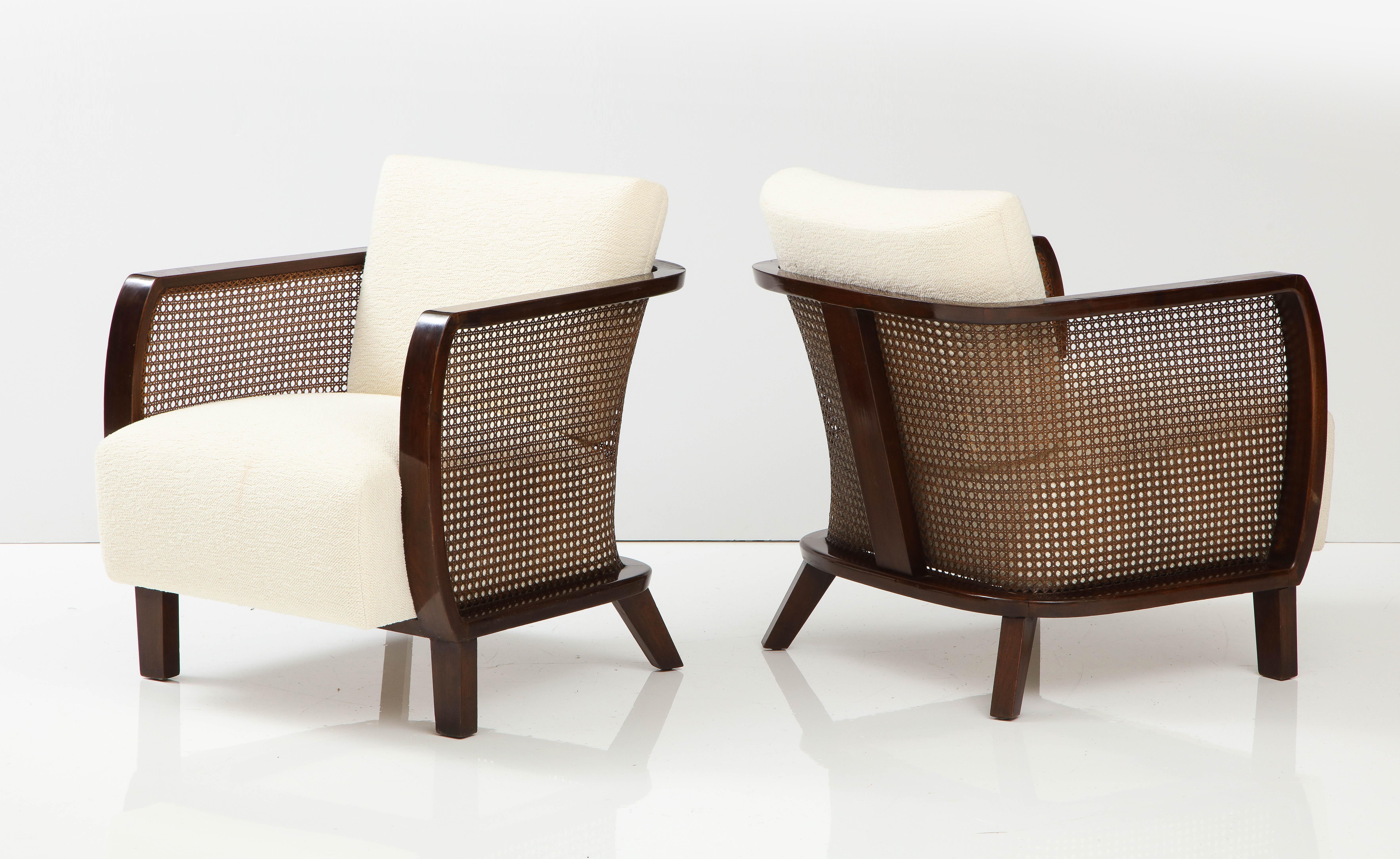 Lajos Kozma Pair of Walnut and Caned Lounge Chairs, Austria, 1930's  1