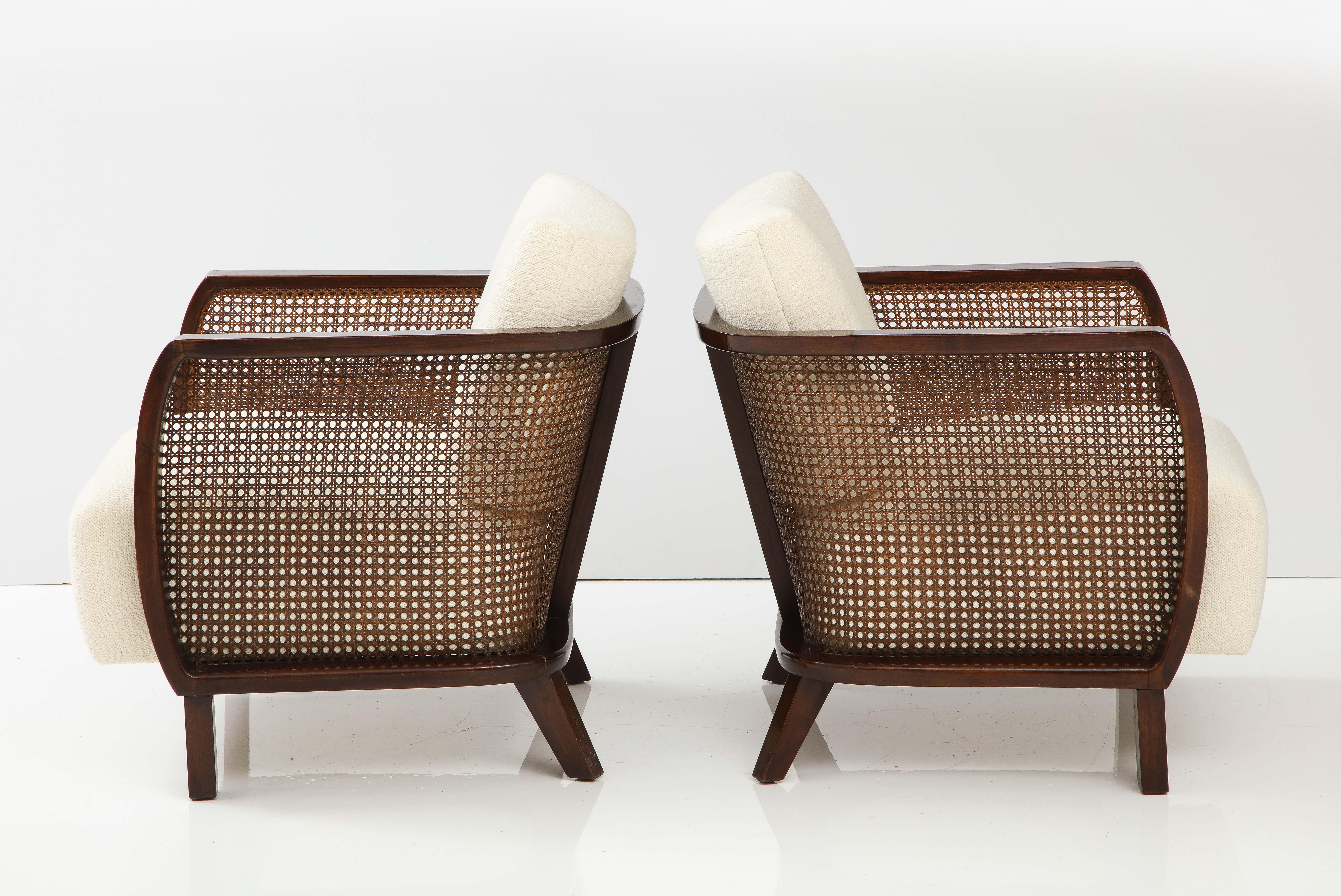 Lajos Kozma Pair of Walnut and Caned Lounge Chairs, Austria, 1930's  2