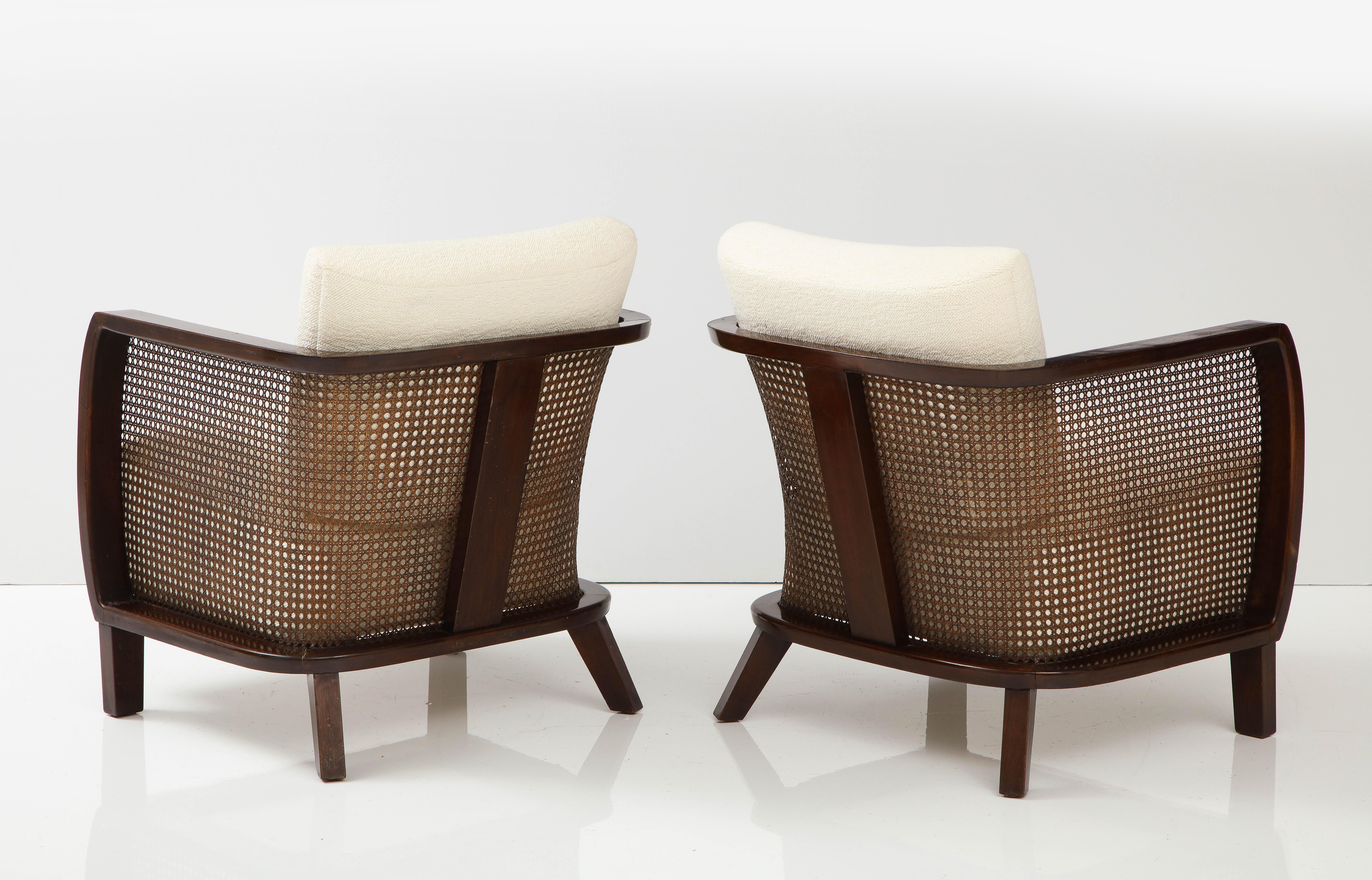 Lajos Kozma Pair of Walnut and Caned Lounge Chairs, Austria, 1930's  3