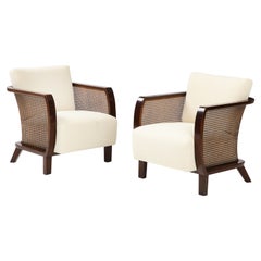 Lajos Kozma Pair of Walnut and Caned Lounge Chairs, Austria, 1930's