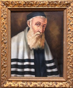 Rare Hungarian Jewish Rabbi Judaica Oil Painting Portrait