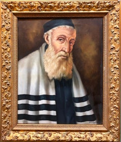  Rare Hungarian Jewish Rabbi Judaica Oil Painting Portrait