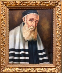 Rare Hungarian Jewish Rabbi Judaica Oil Painting Portrait