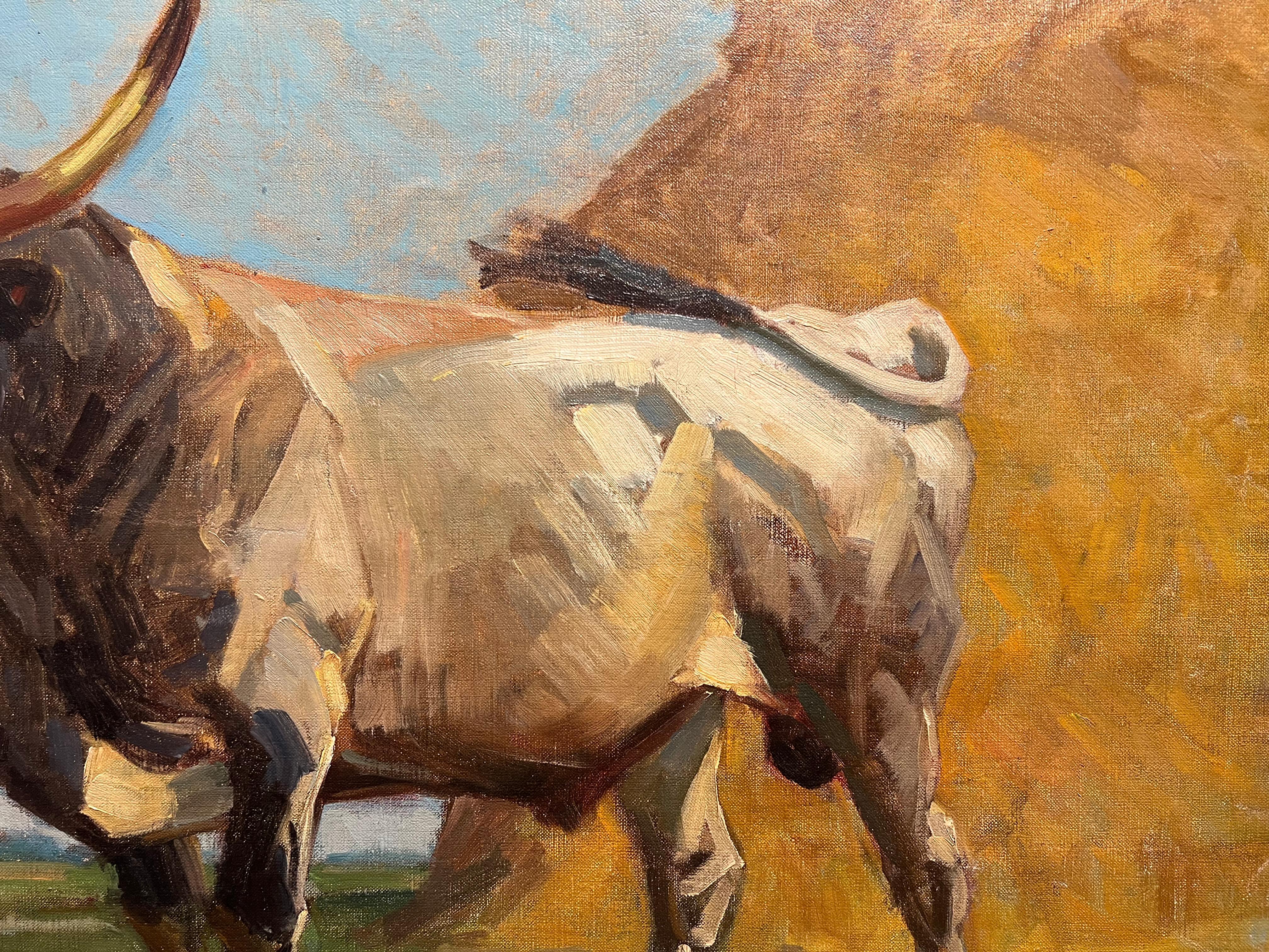 The Mighty Bull (Braun), Animal Painting, von Lajos Zombory
