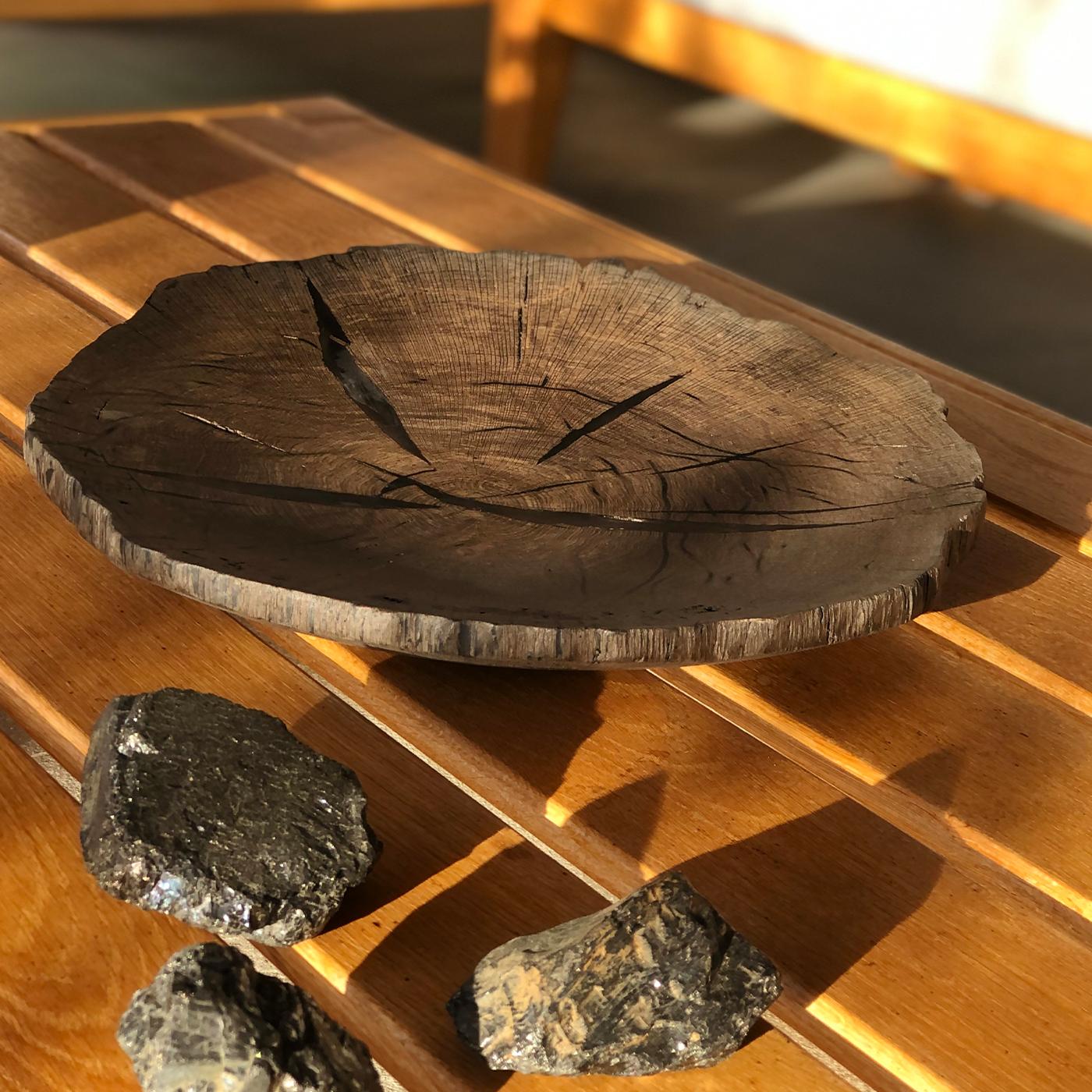 Fossil oak centerpiece, obtained from a whole section of the log.
