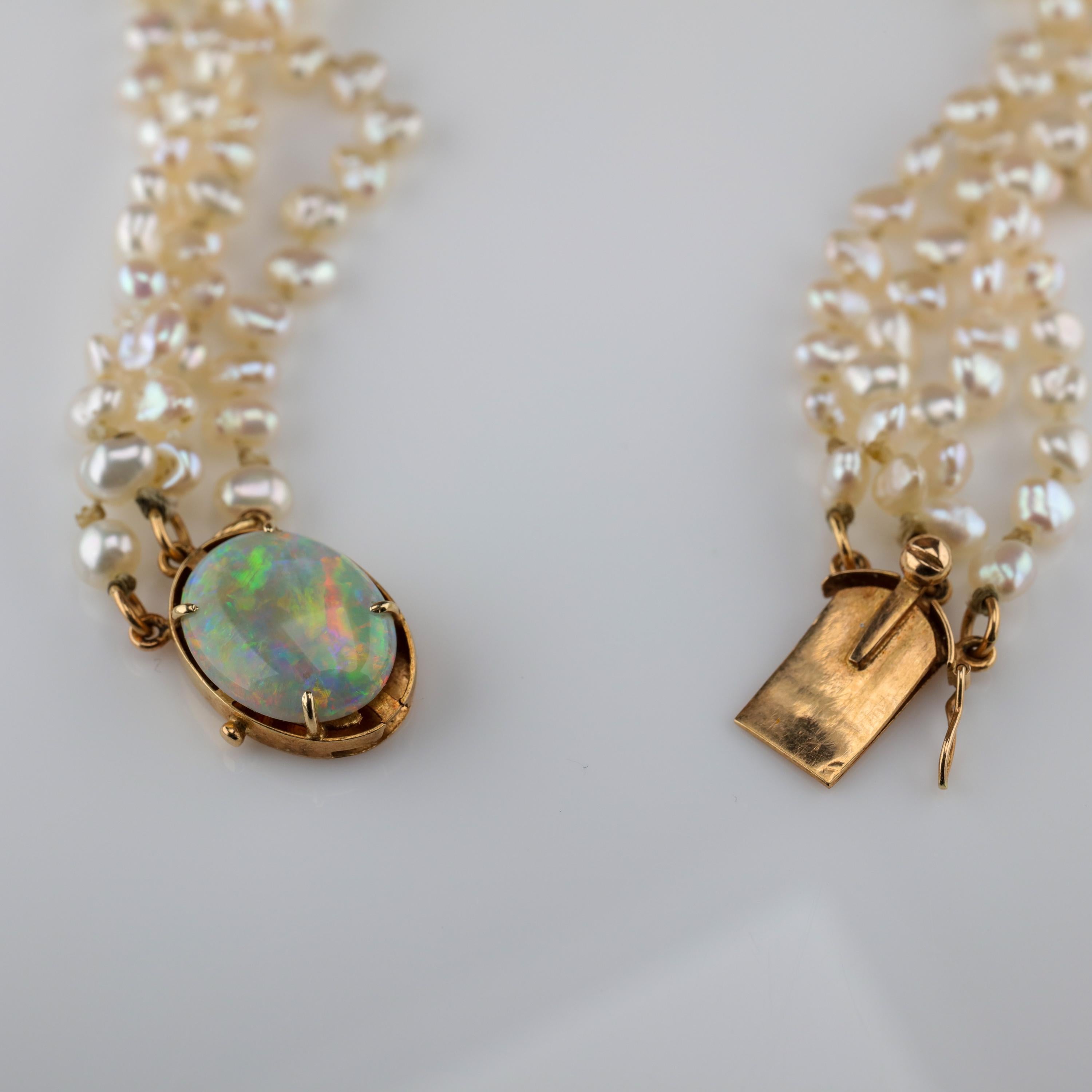 Cabochon Gump's Pearl and Opal Necklace Features Rare & Authentic Biwa Pearls