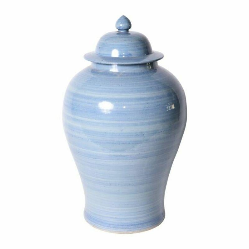 Chinese Chippendale Lake Blue Porcelain Temple Jar, Small For Sale
