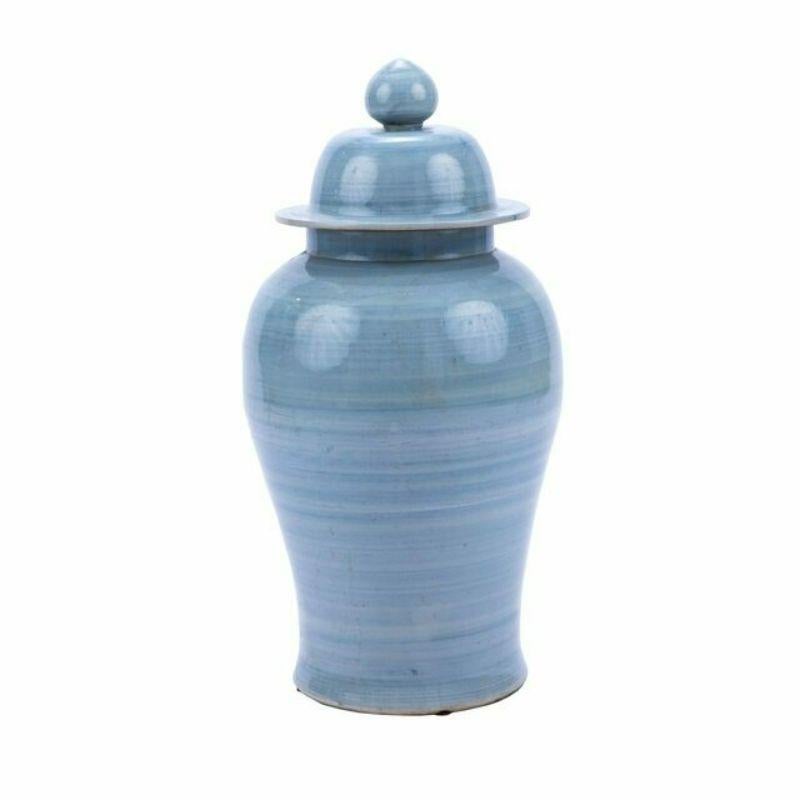 Hand-Painted Lake Blue Porcelain Temple Jar, Small For Sale