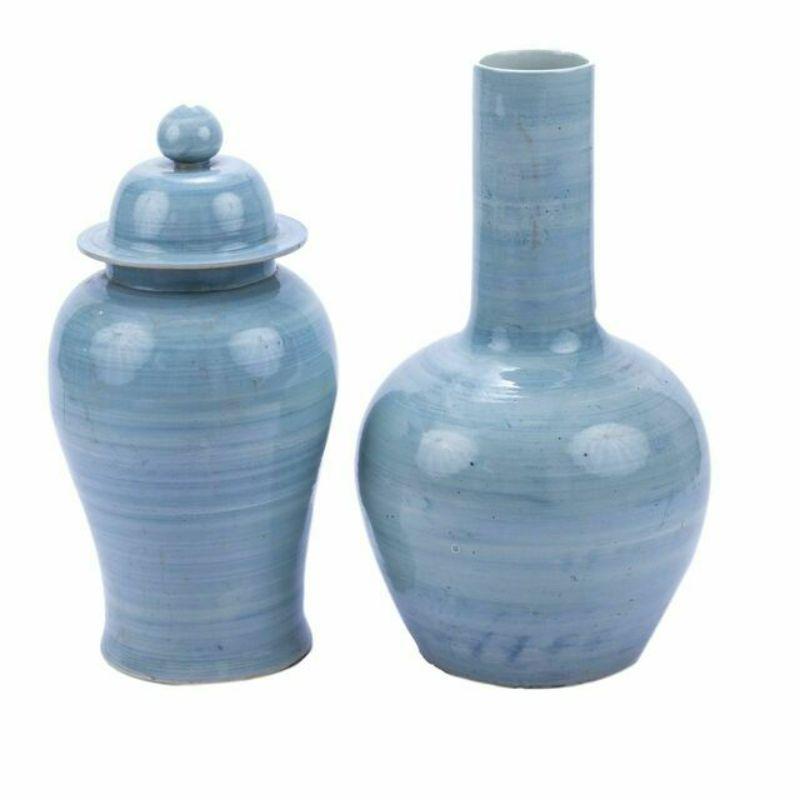 Contemporary Lake Blue Porcelain Temple Jar, Small For Sale