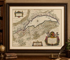 Lake Geneva Antique Blaeu Atlas Map of Geneva and Léman, 1642