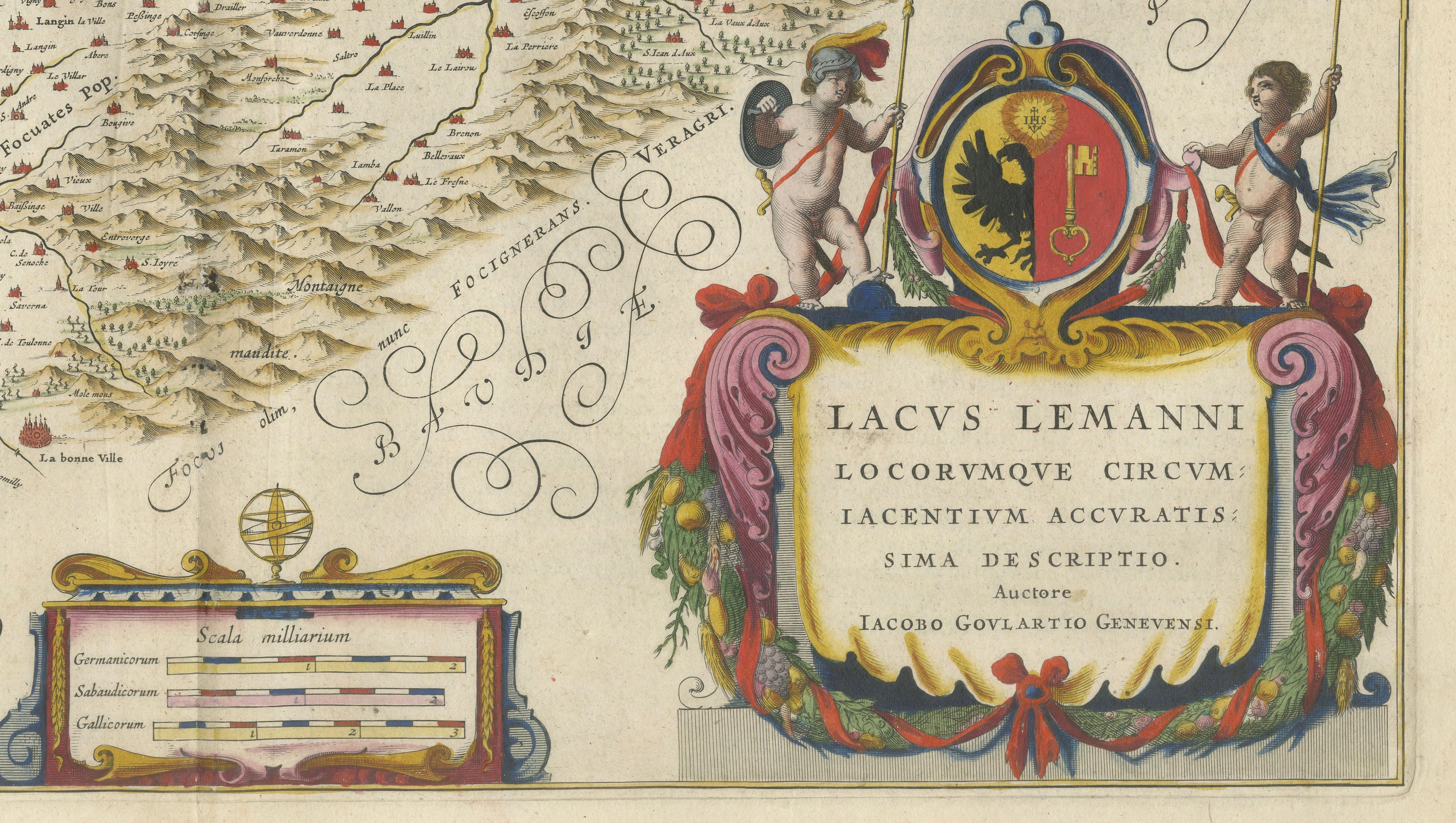 Lake Geneva Antique Blaeu Atlas Map of Geneva and Léman, 1642