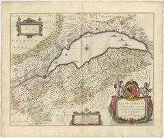 Lake Geneva Antique Blaeu Atlas Map of Geneva and Léman, 1642