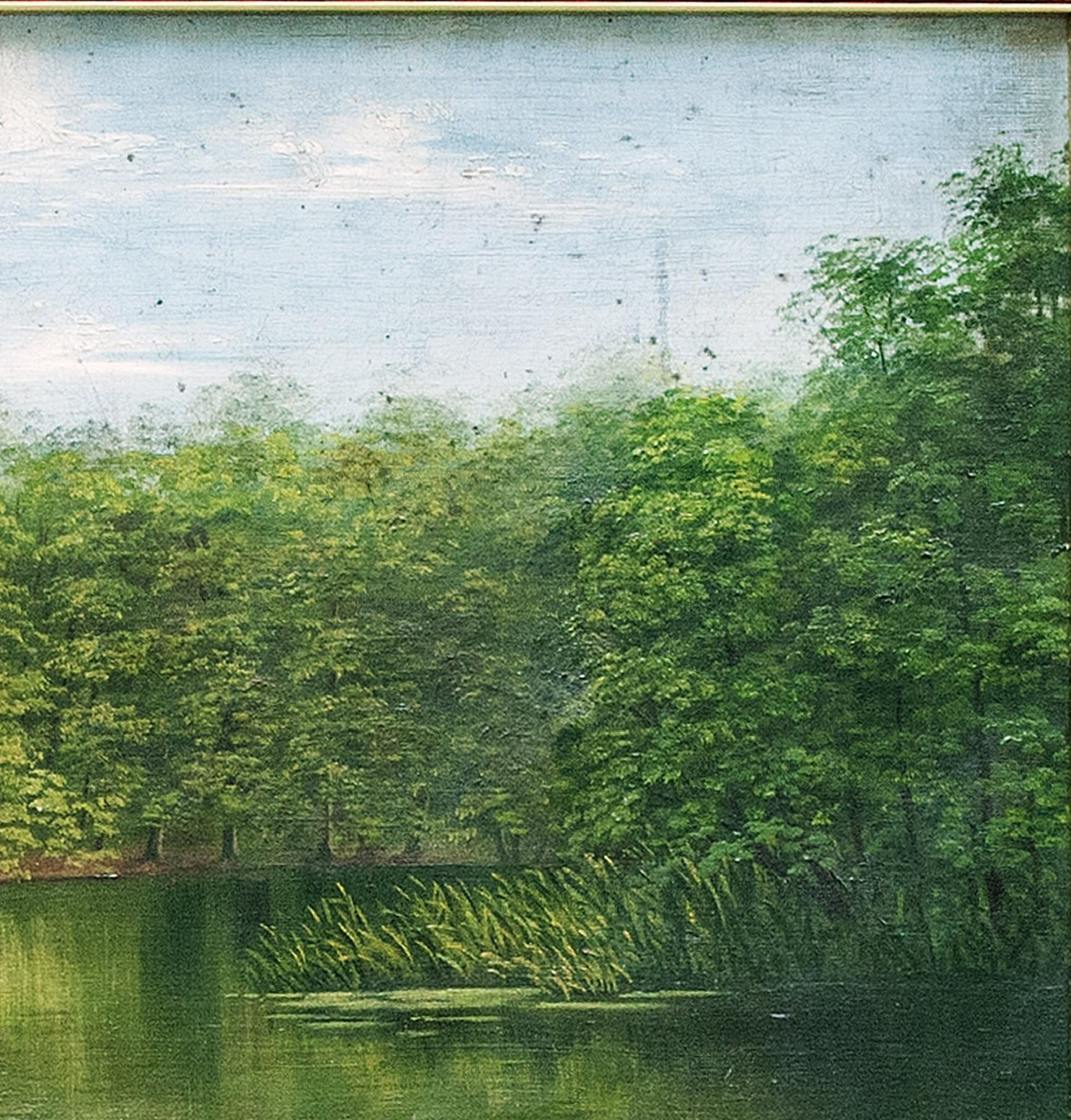 Belle Époque Lake Landscape Painting on Canvas signed by Rudolf Swoboda the Younger For Sale