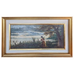 Lake Landscape with a Lady, Oil on Canvas, Early 1900s