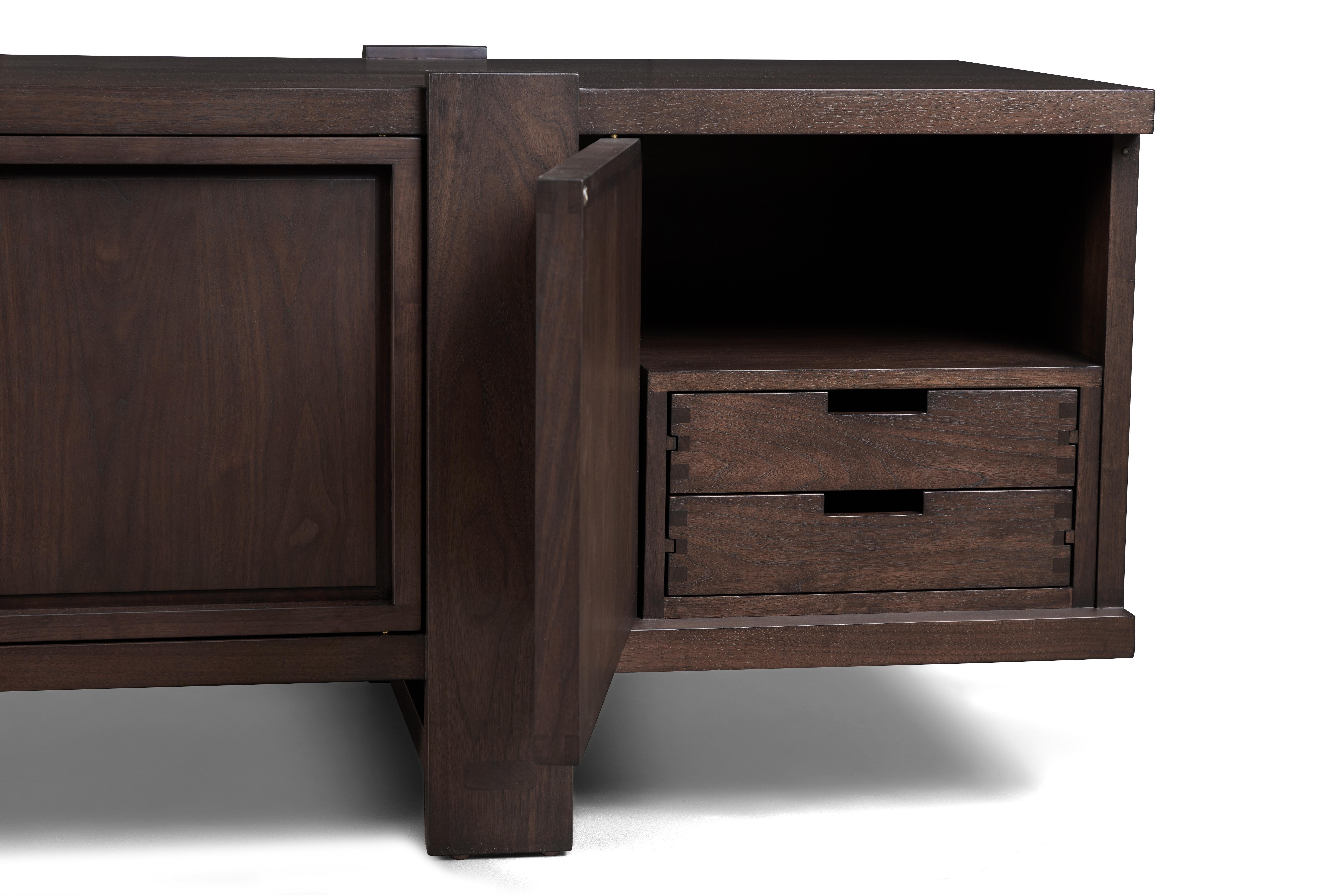 American Lake Credenza in Dark Walnut, with Interior Drawers, by August Abode For Sale