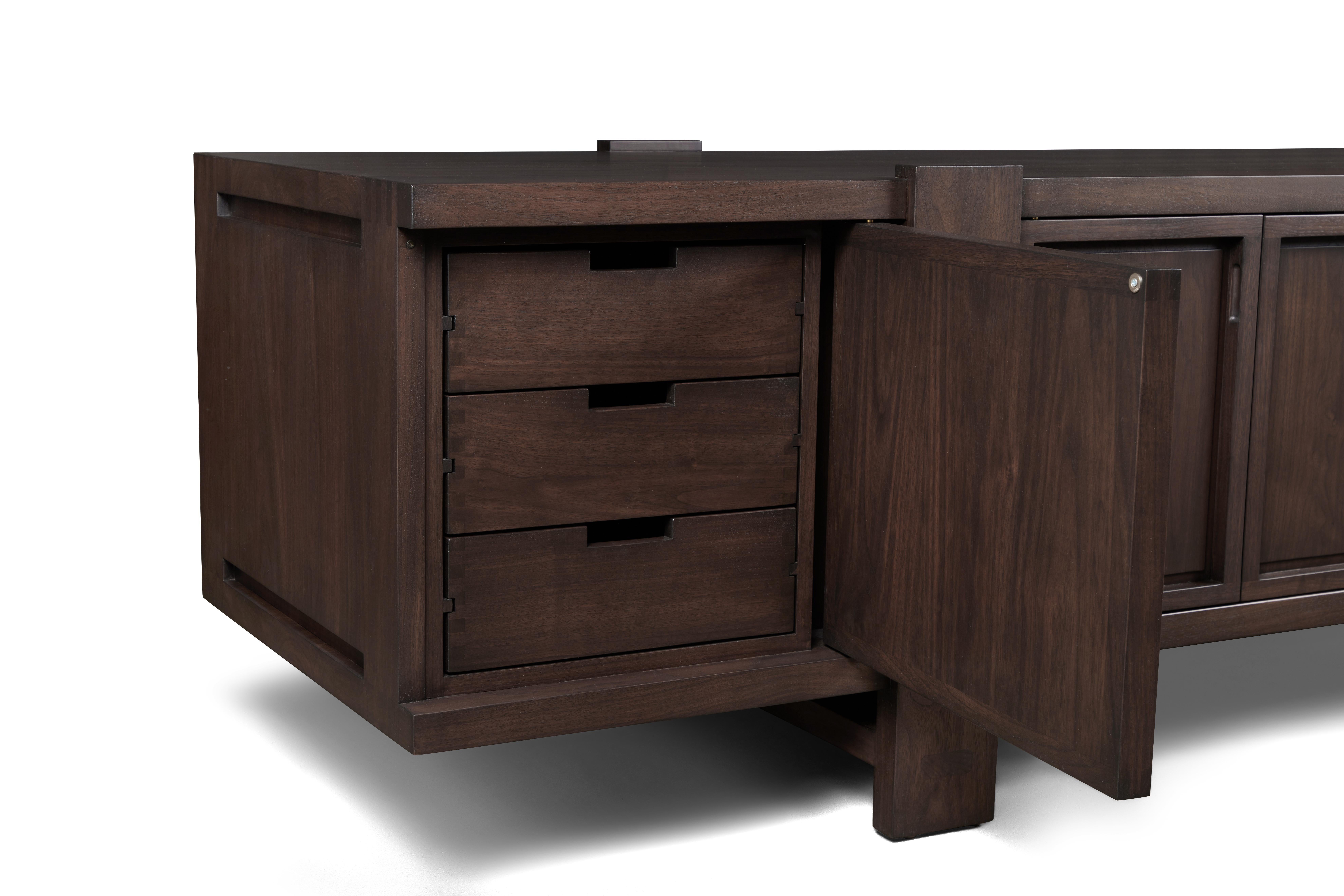 Lake Credenza in Dark Walnut, with Interior Drawers, by August Abode In New Condition For Sale In Los Angeles, CA
