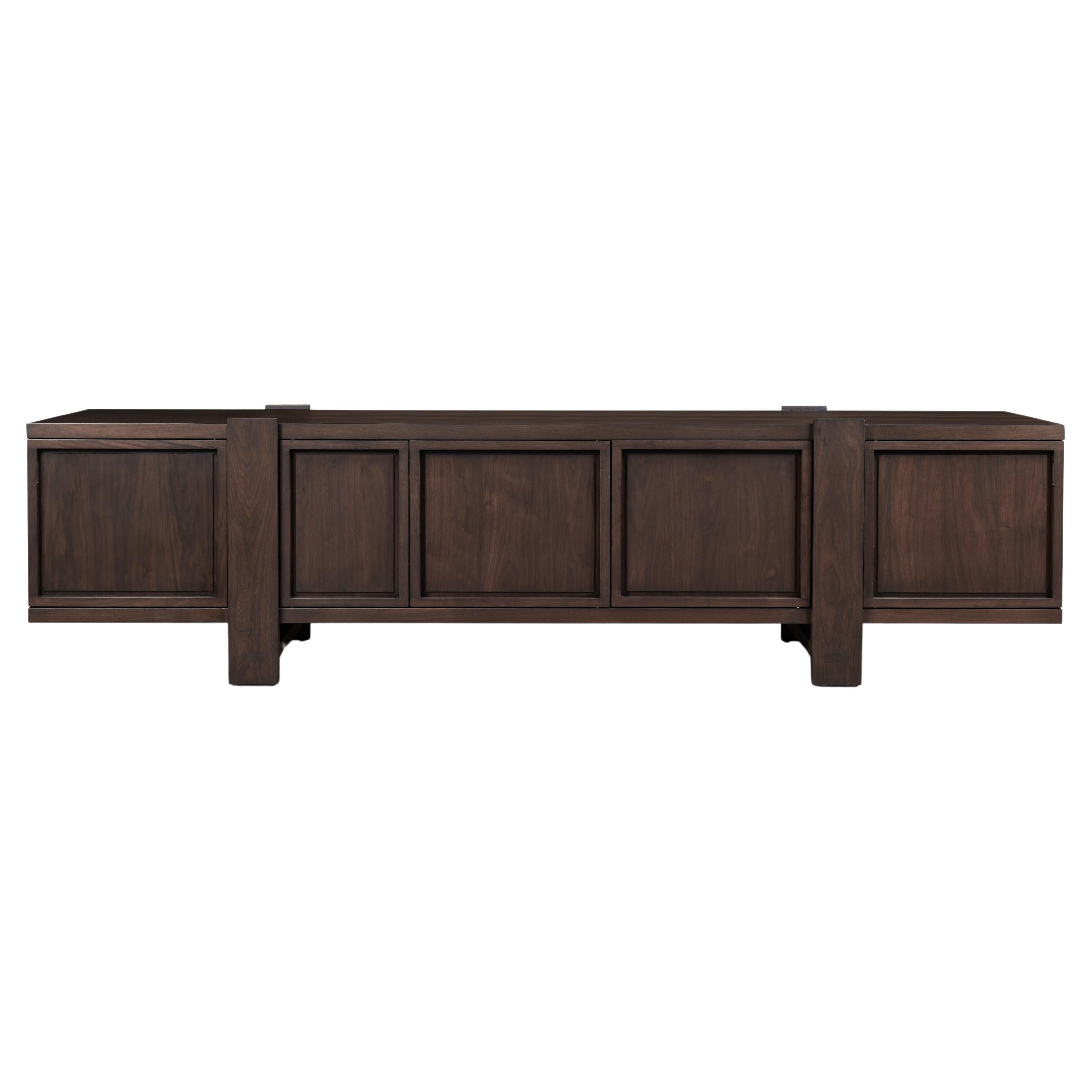 Lake Credenza in Dark Walnut, with Interior Drawers, by August Abode For Sale
