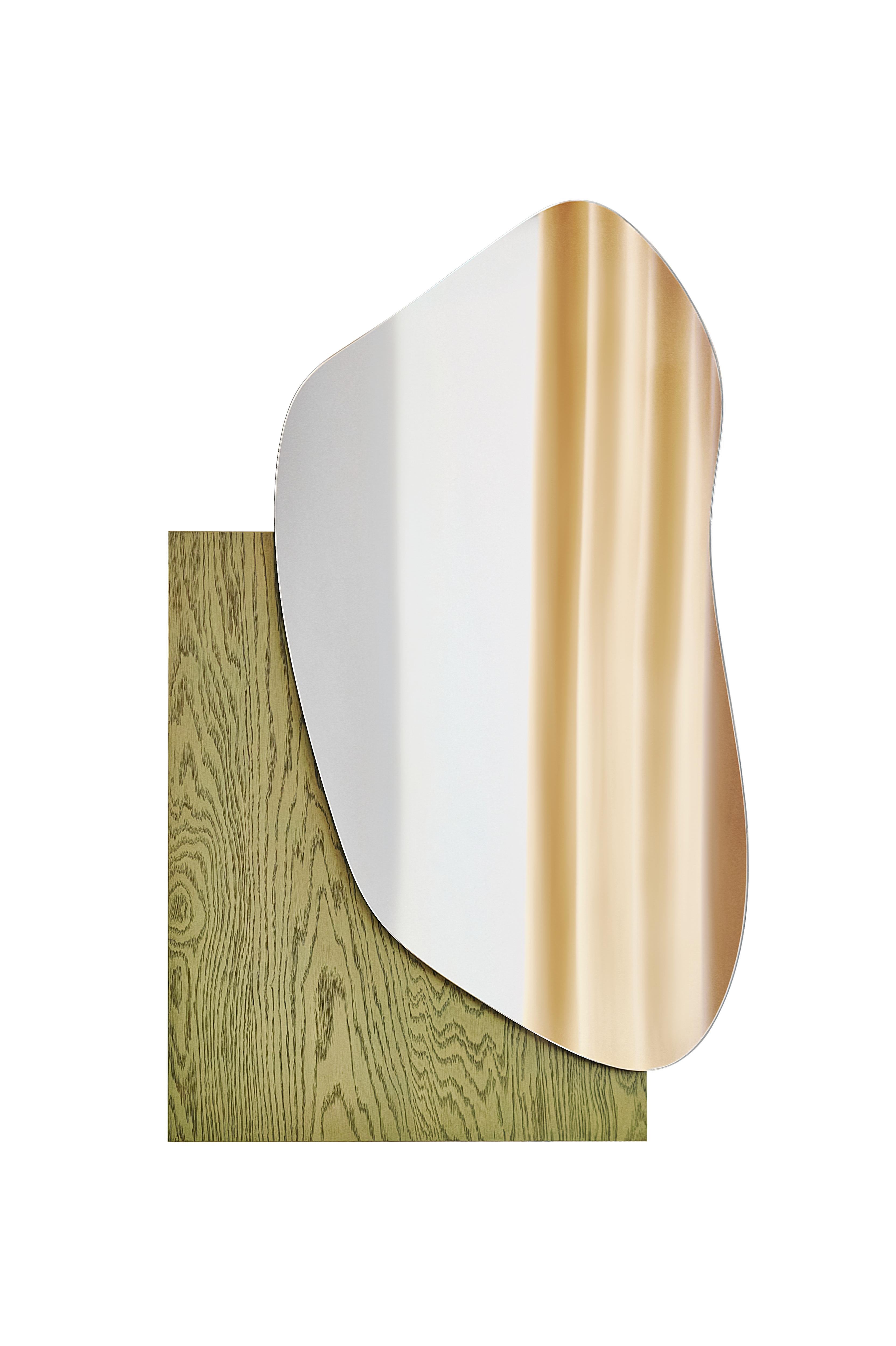 Lake Mirror 1 by NOOM
Dimensions: W 67 x D 3.5 x H 100 cm 
Materials: Mirror Optiwhite, base: Veneered wood. 

