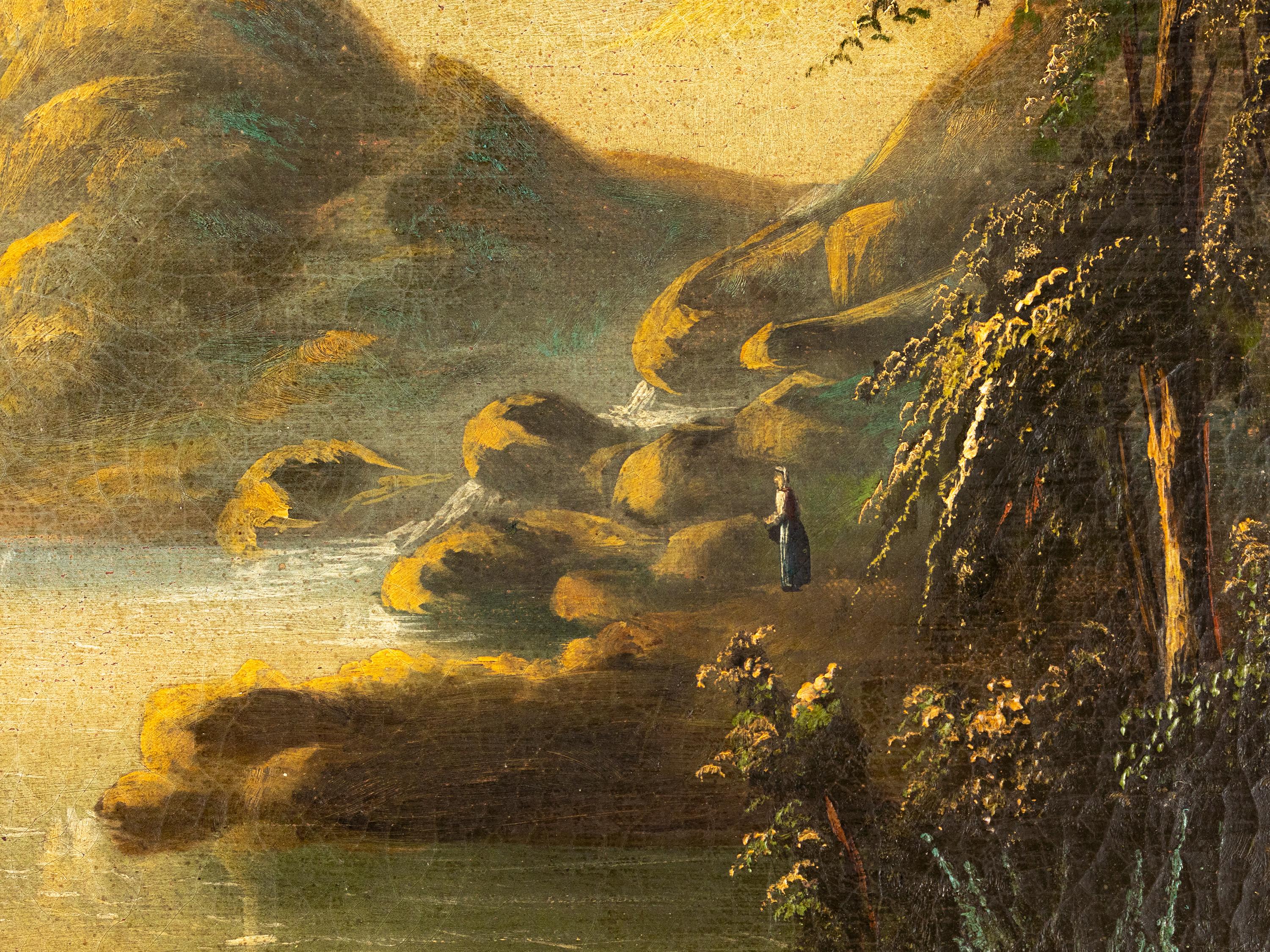 Lake Romanticism Painting, 19th Century In Good Condition For Sale In Lisbon, PT