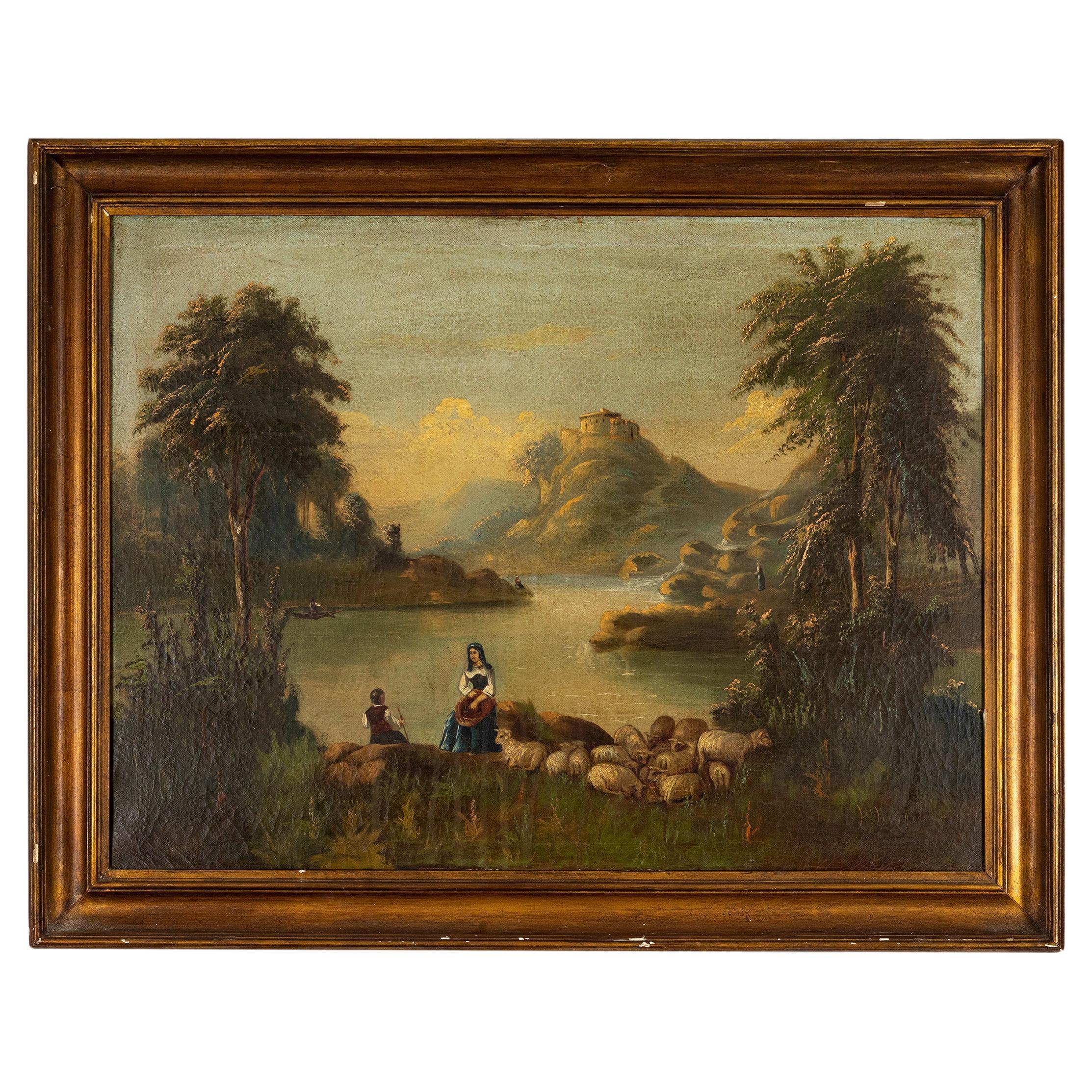 Lake Romanticism Painting, 19th Century For Sale