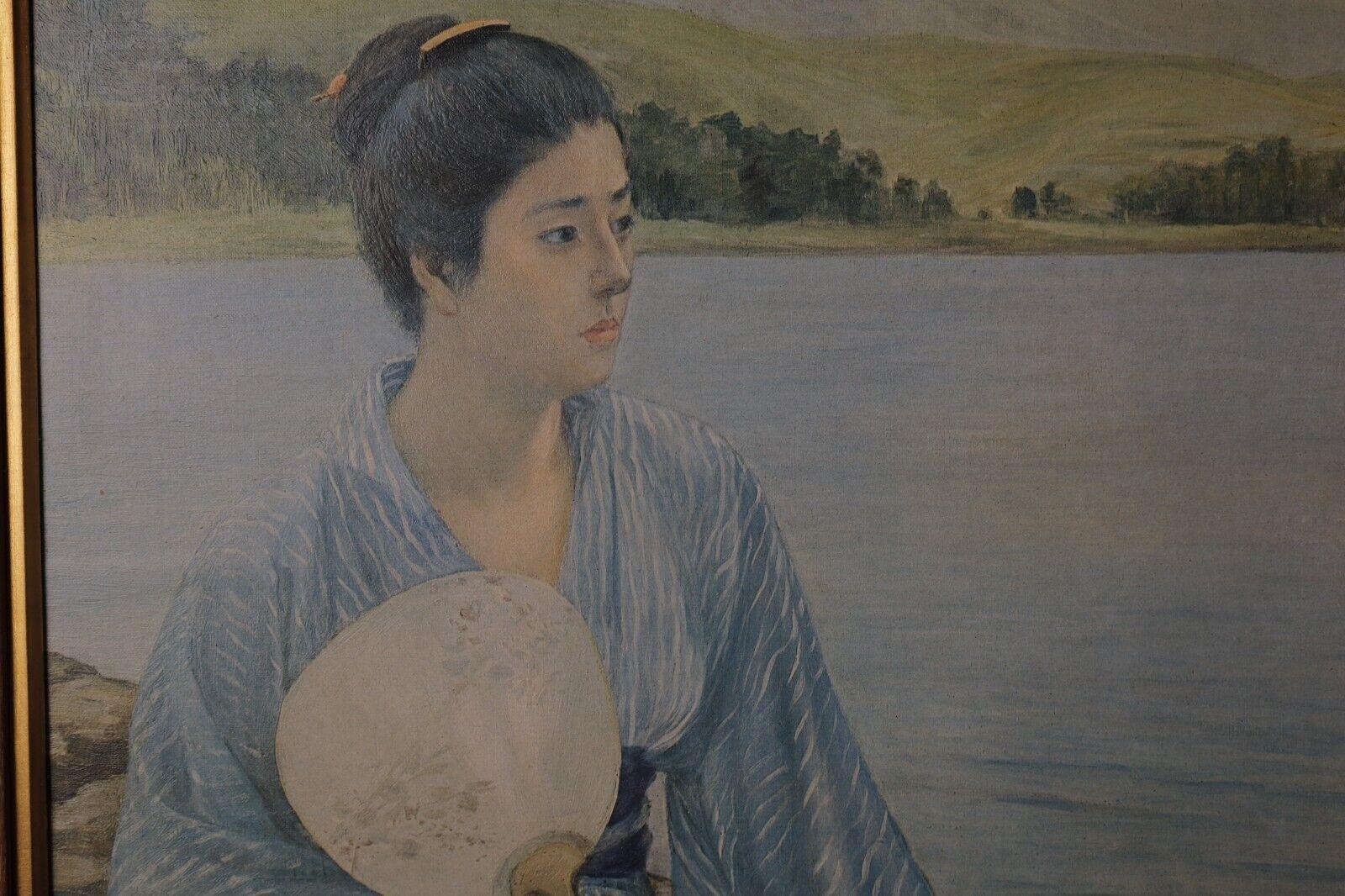 Lake Side: Copy of Kuroda Seiko's Painting, Painting, Oil on Canvas For Sale 1