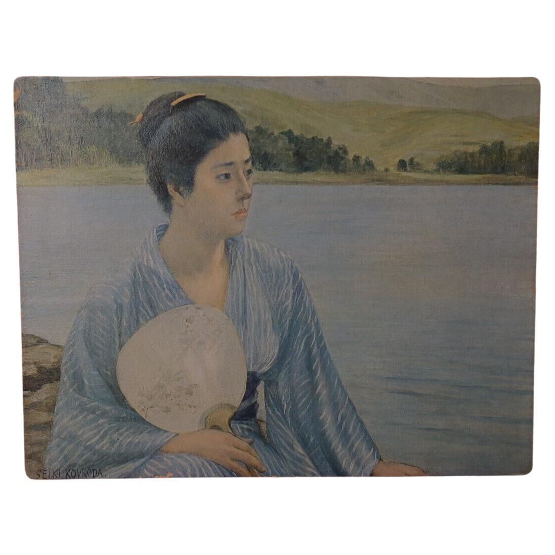 Lake Side: Copy of Kuroda Seiko's Painting, Painting, Oil on Canvas For Sale