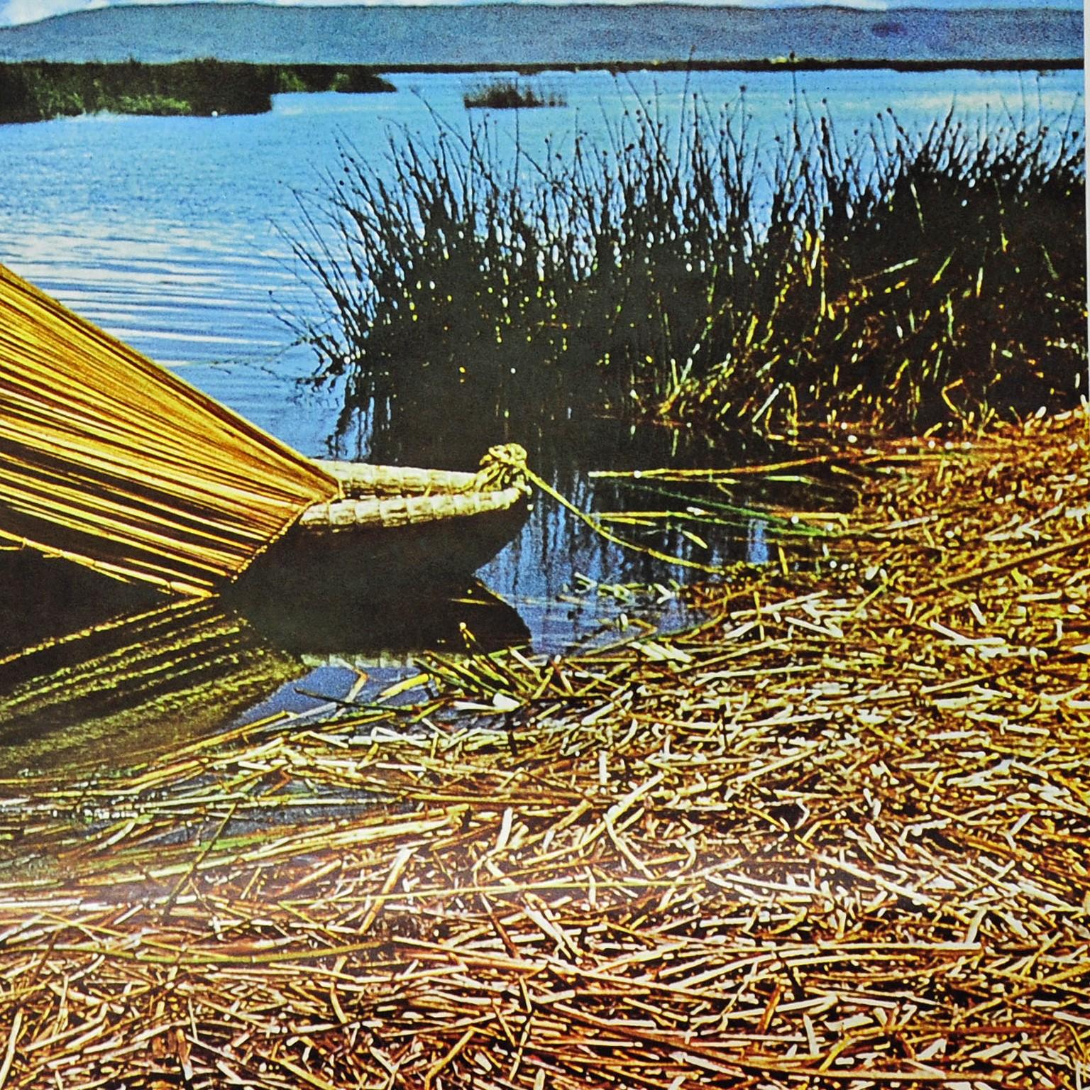 Lake Titicaca Reed Landscape Traditional Straw Boat Vintage Rollable Wall Chart In Good Condition For Sale In Berghuelen, DE