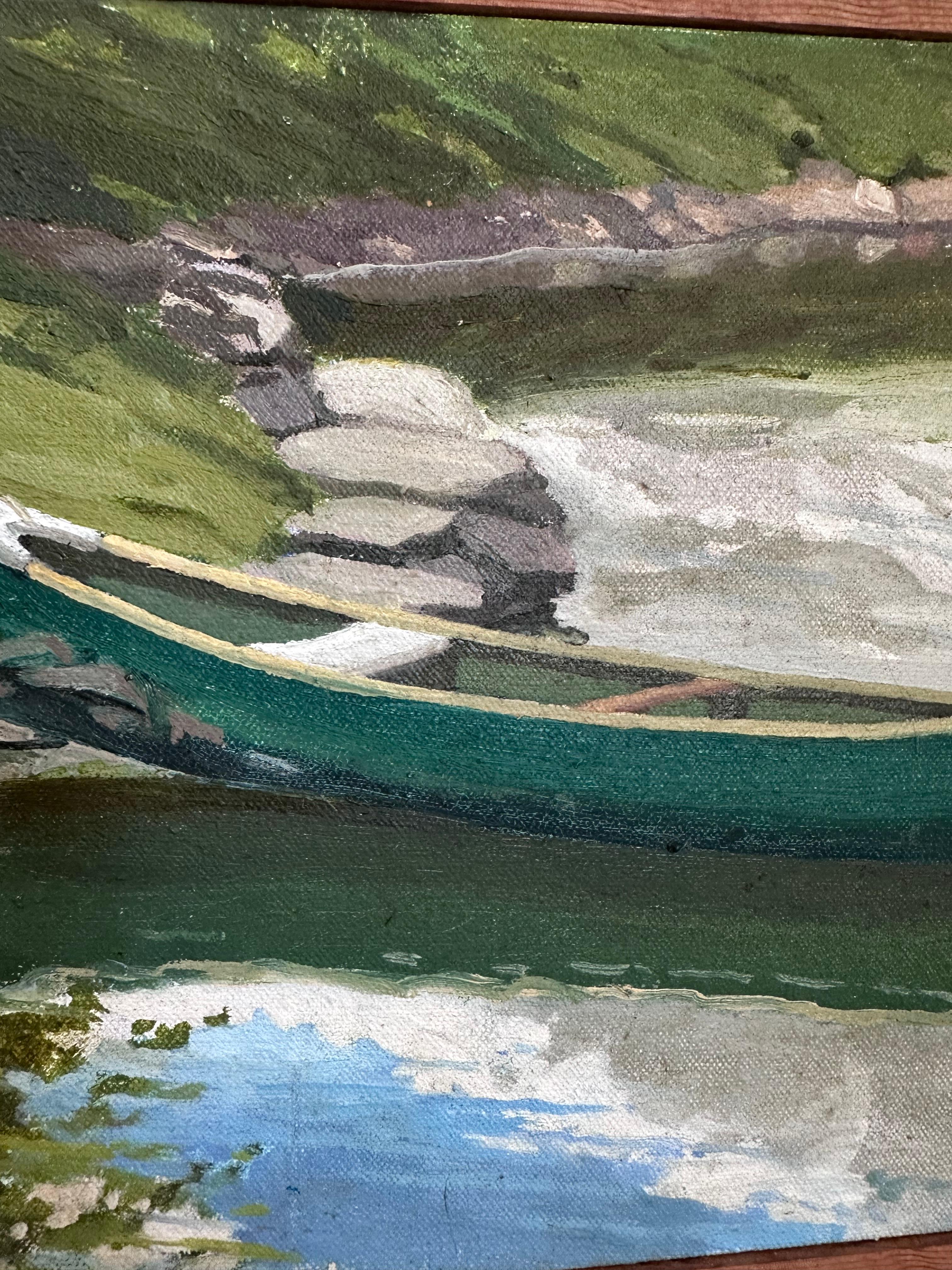 See mit Kanu Landschaft Originalgemälde Unbekannter Künstler (Farbe) im Angebot