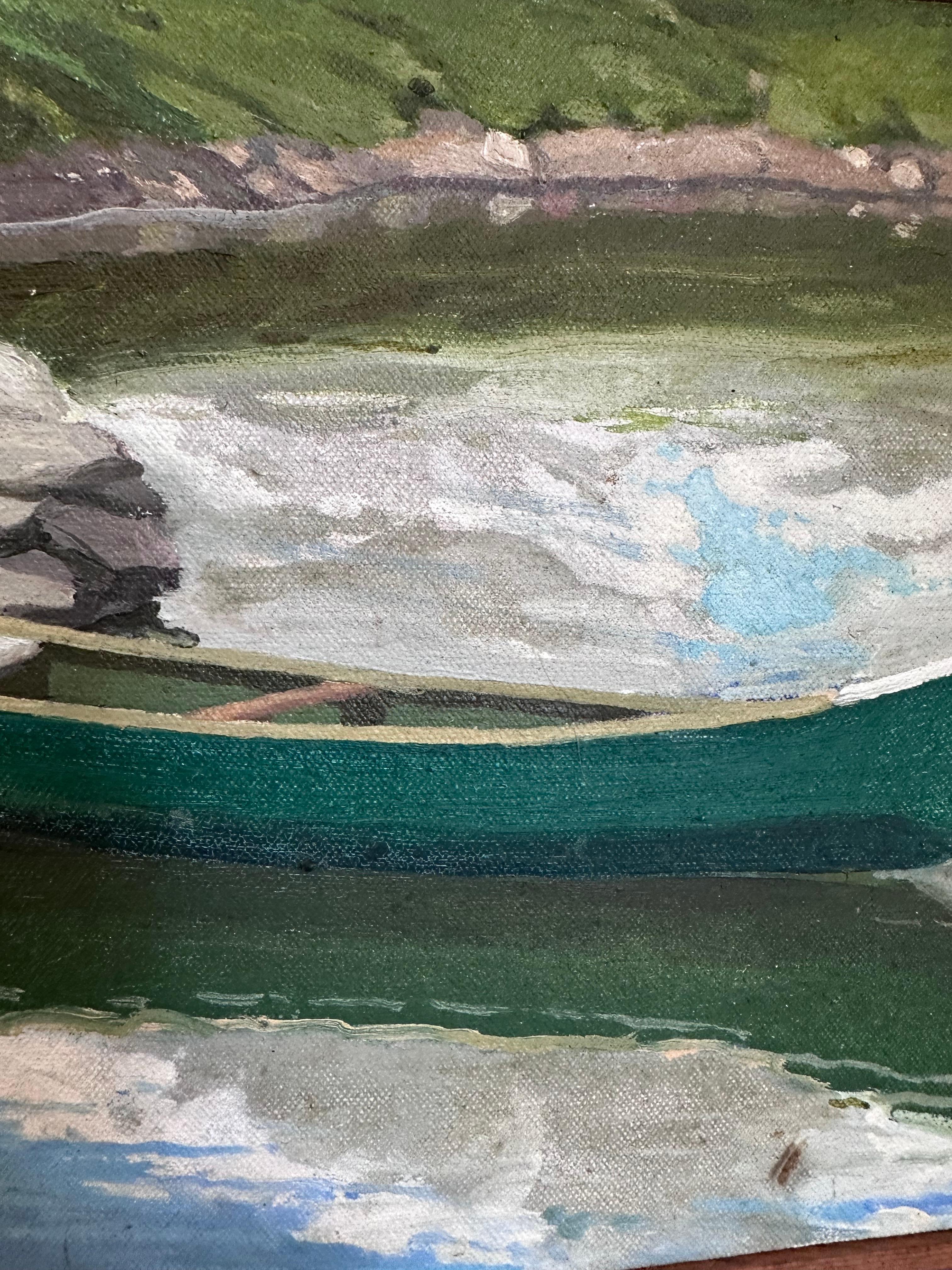 See mit Kanu Landschaft Originalgemälde Unbekannter Künstler im Angebot 1