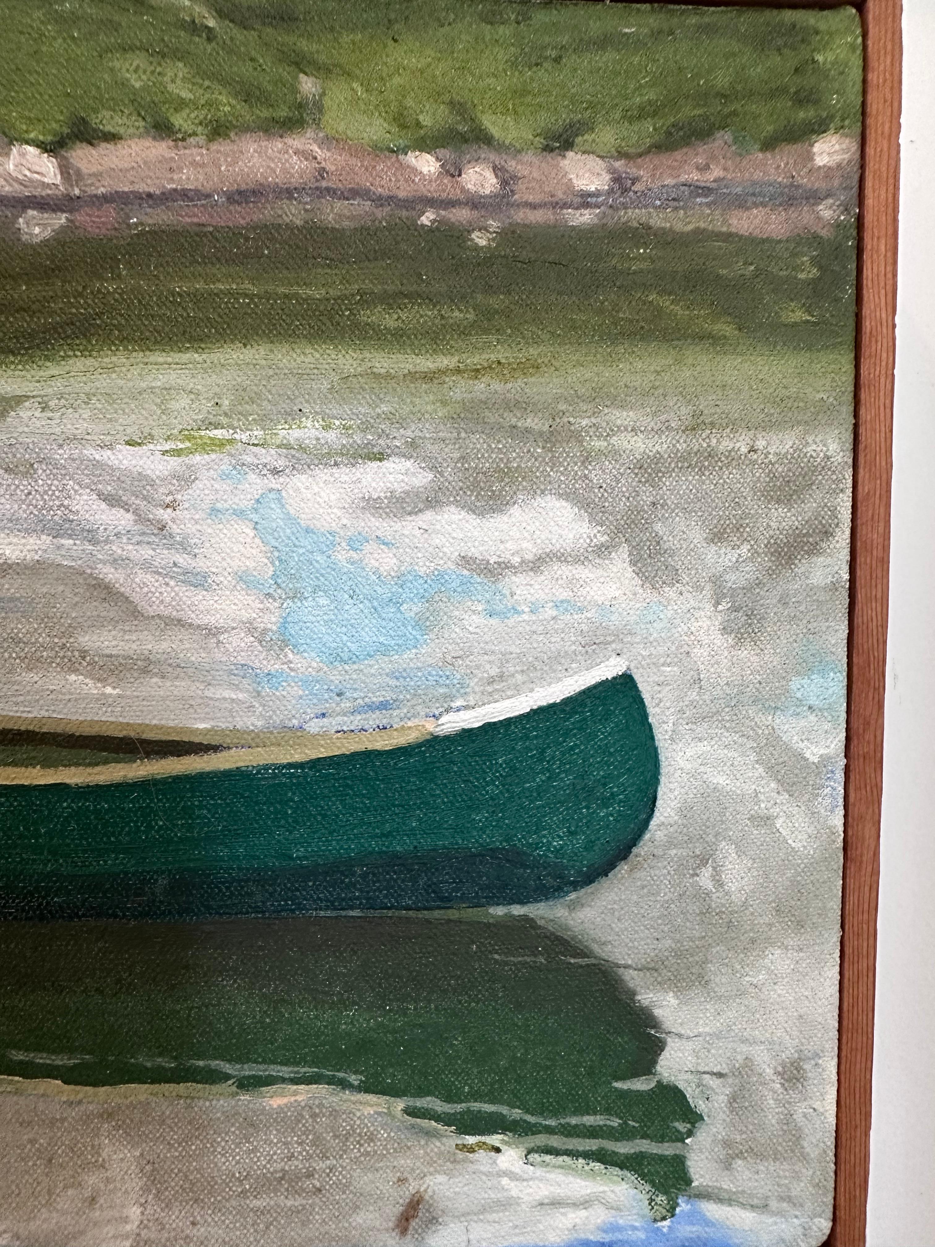See mit Kanu Landschaft Originalgemälde Unbekannter Künstler im Angebot 2