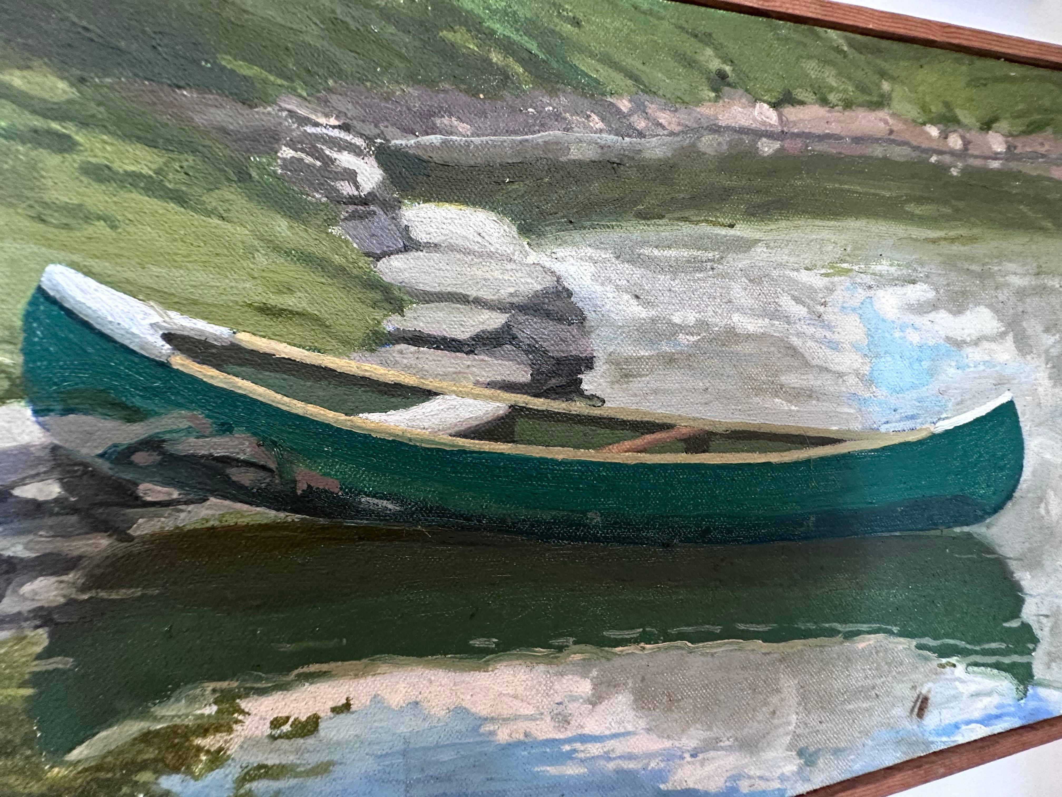 See mit Kanu Landschaft Originalgemälde Unbekannter Künstler im Angebot 3