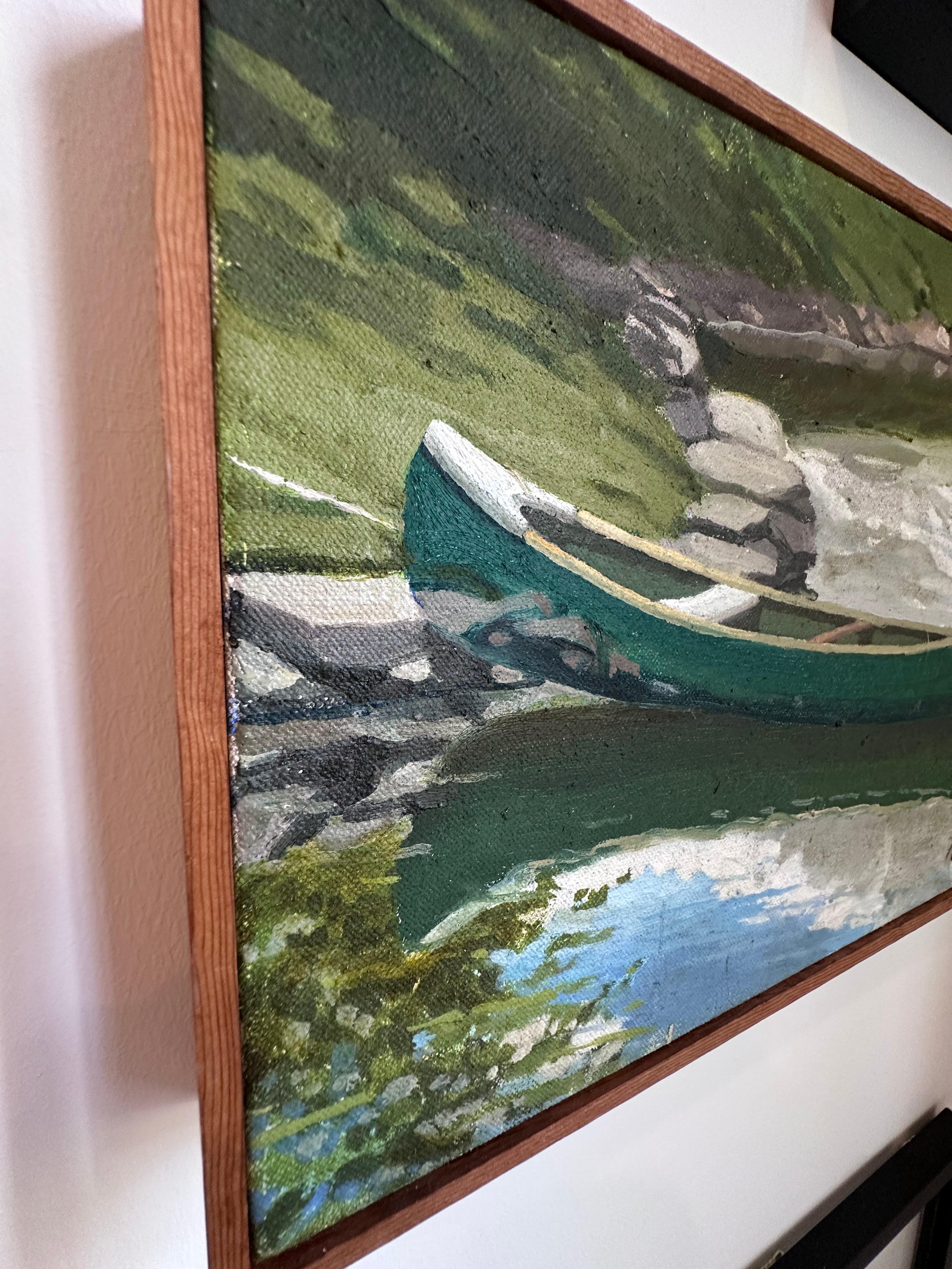 See mit Kanu Landschaft Originalgemälde Unbekannter Künstler im Angebot 4