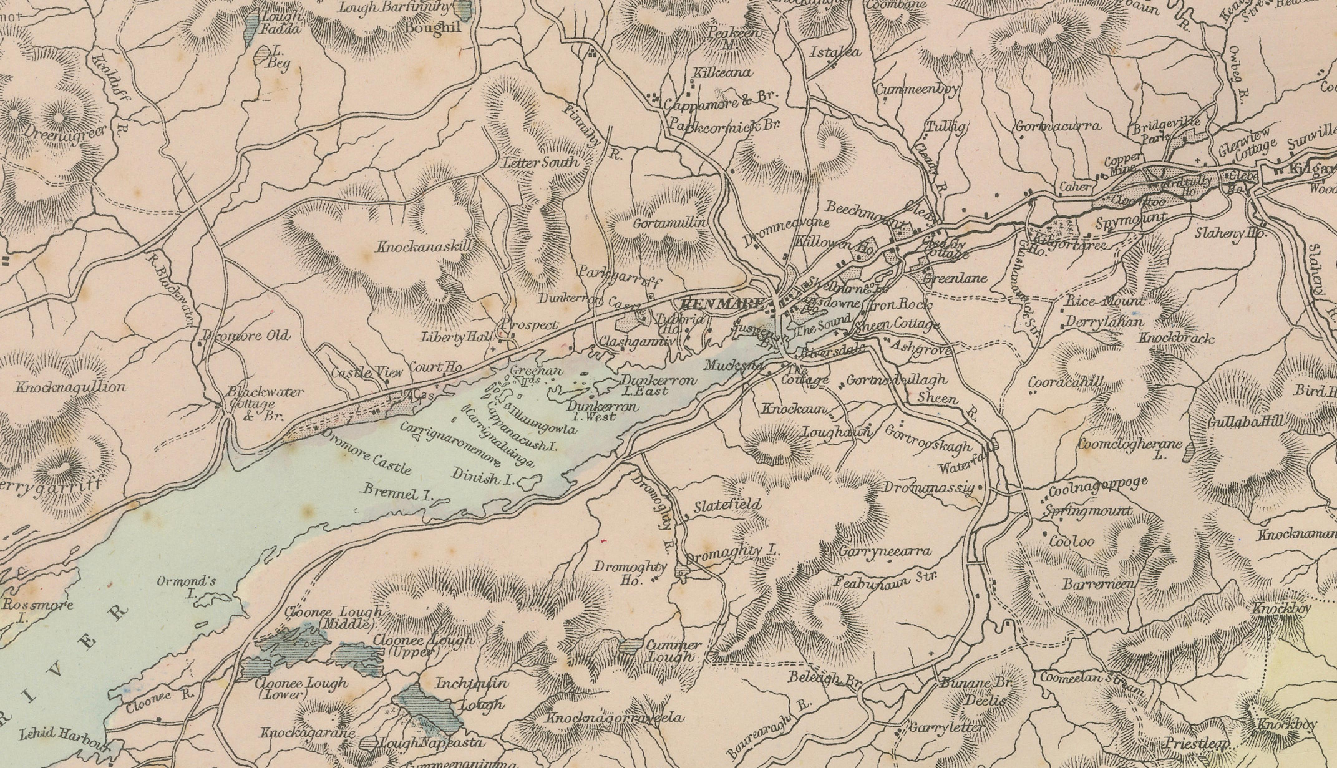 Lakes of Killarney Map, County Kerry Ireland, Bacon London, 1885