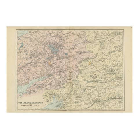 Lakes of Killarney Map, County Kerry Ireland, Bacon London, 1885