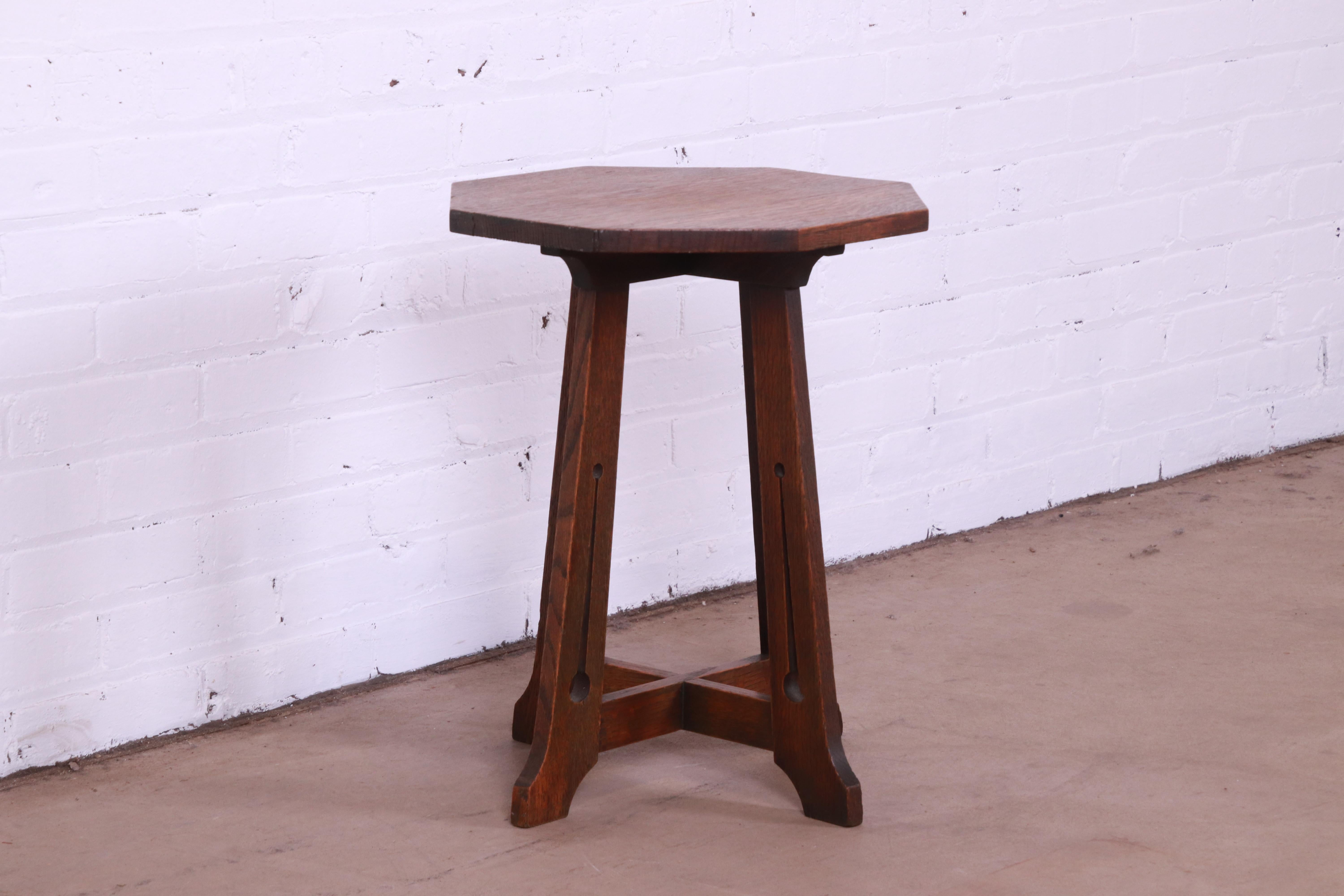 Lakeside Craft Shops Arts & Crafts Mission Oak Octagonal Side Table, Circa 1900 1