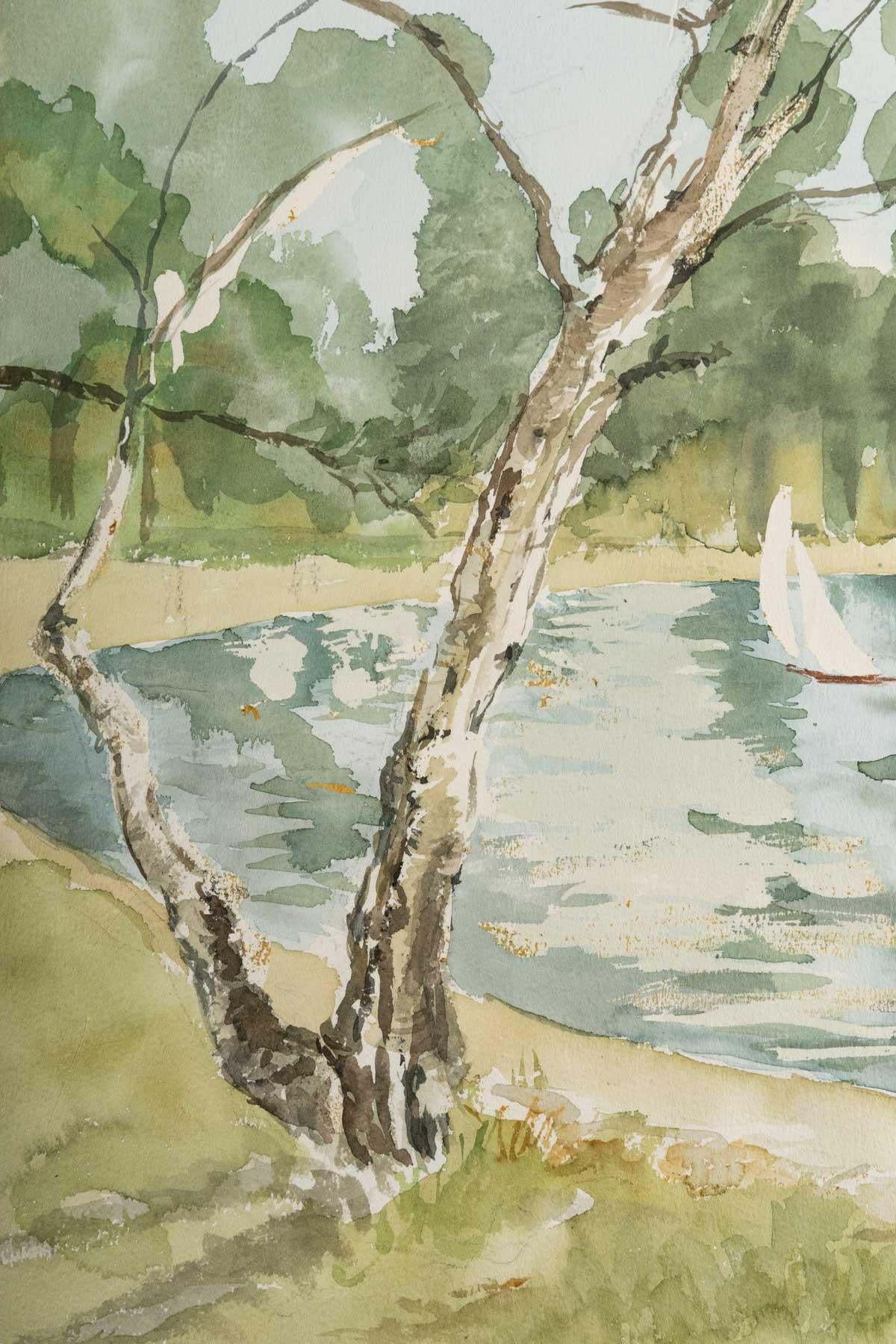 Painting on paper, lakeside with boats, Luez, 1990
Measures: H: 46 cm, W: 61 cm, D: 0.1 cm.