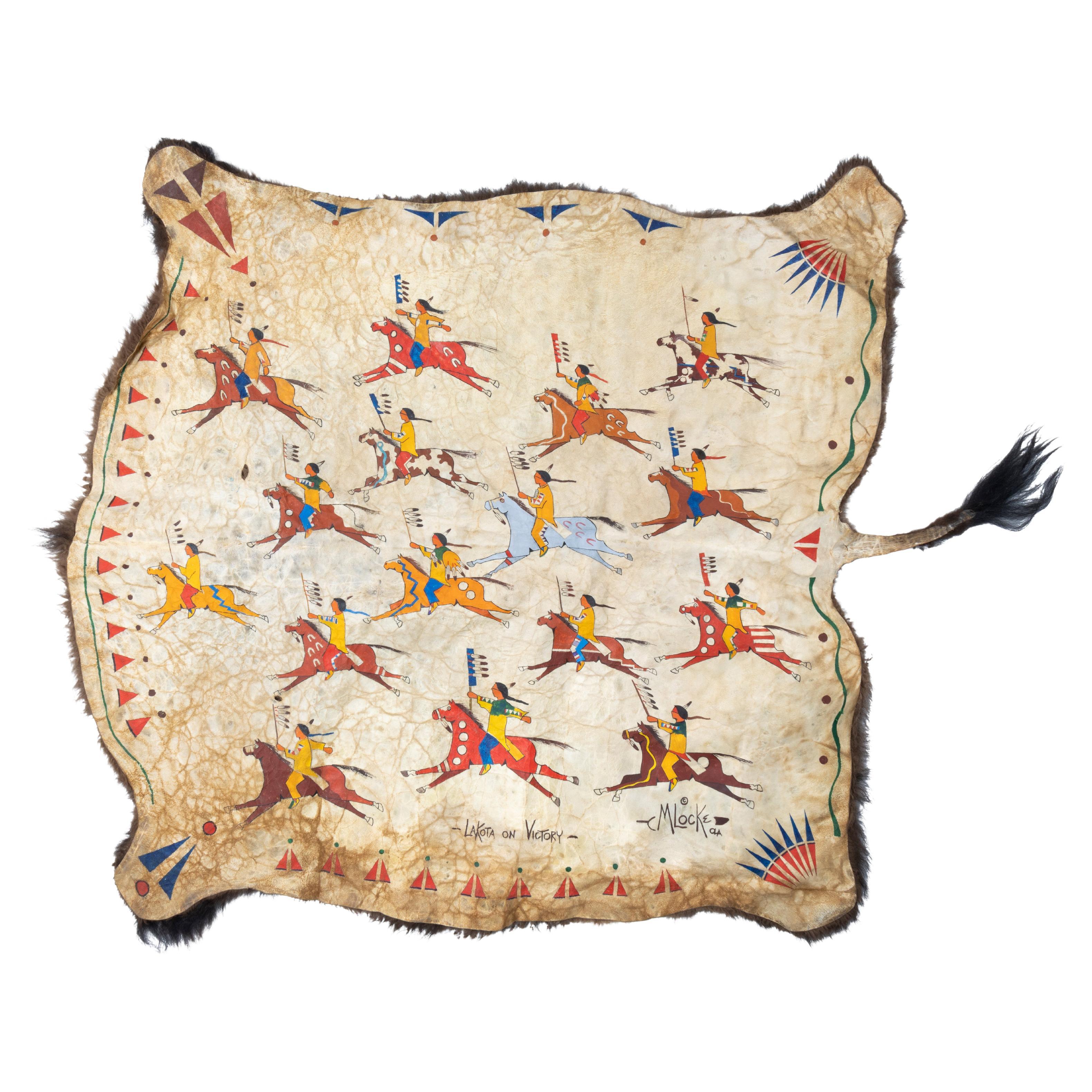 Hide de buffle peinte en Sioux du Lakota par Merle Locke en vente