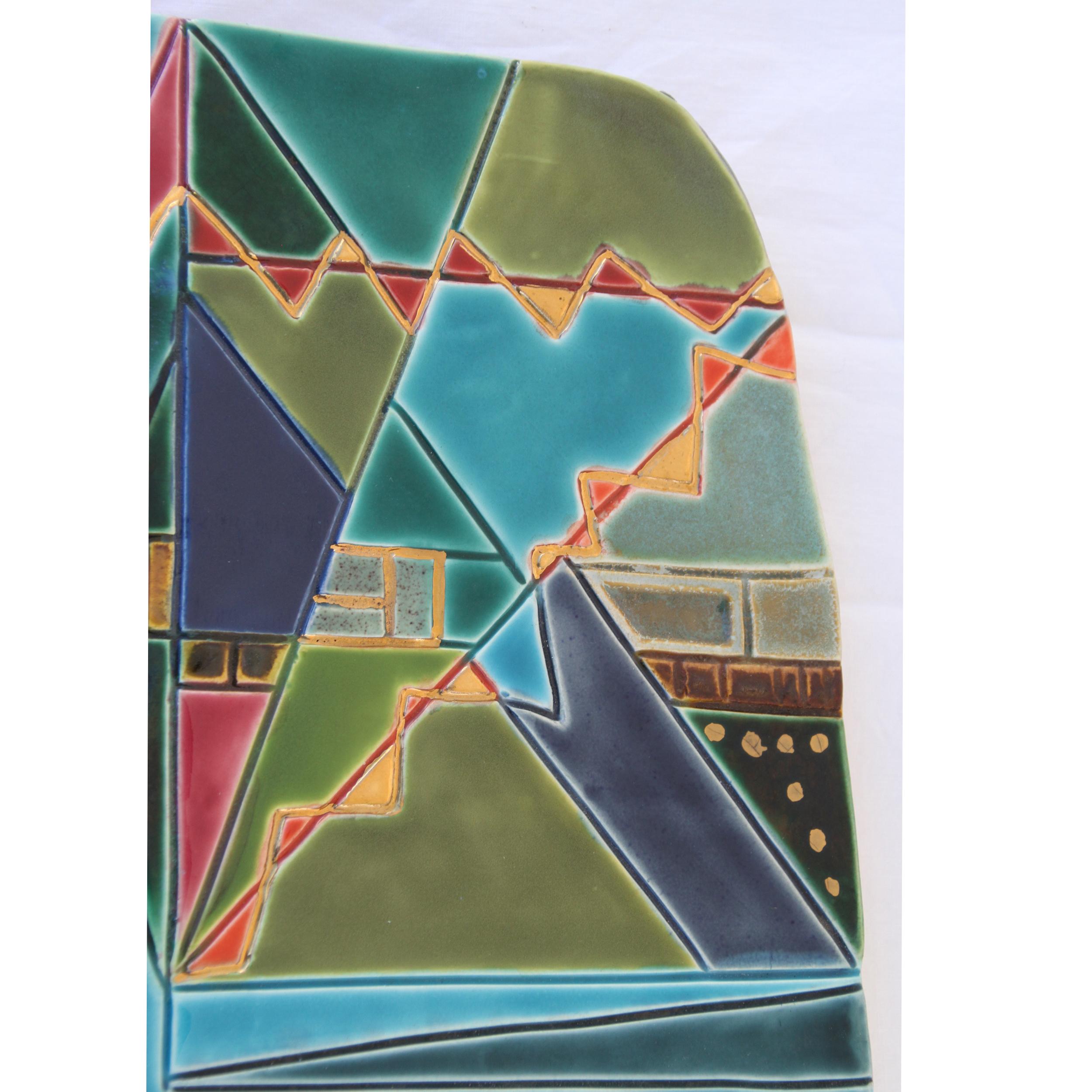 Lakota hand painted tile studio plate In Good Condition For Sale In Pasadena, TX